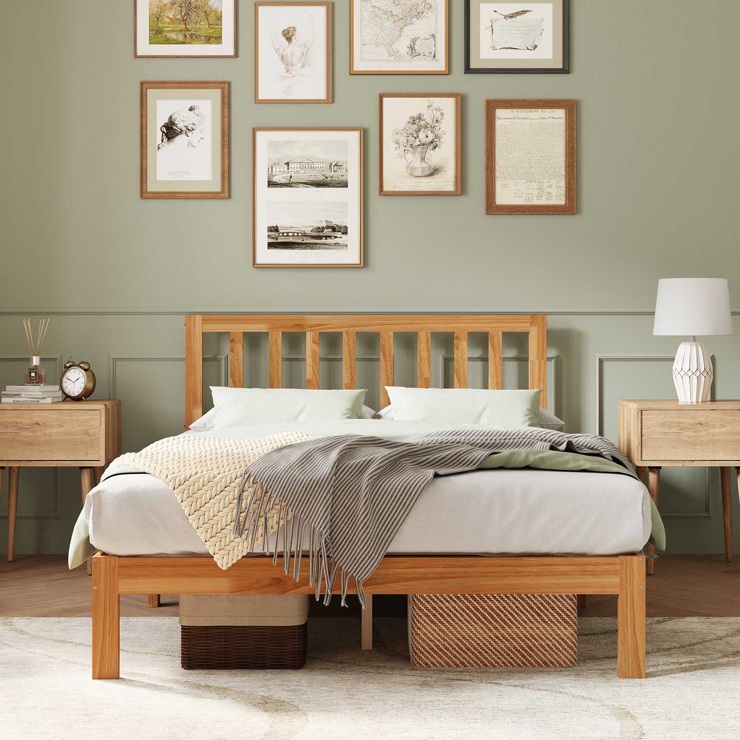 Novilla 12 Inch Bed Frame Solid Wooden with Headboard Wooden Classic Bed Frame Foundation, No Box Spring Needed, Easy Assembly, Natural Grain Wood