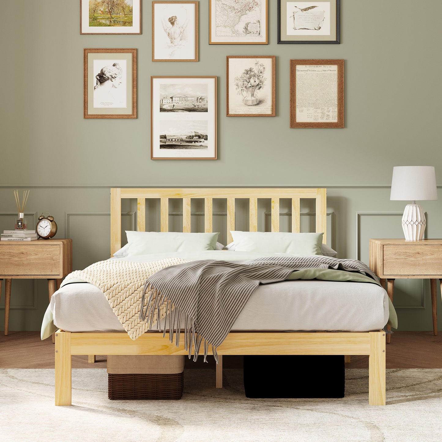 Novilla 12" Bed Frame Wood Bed Frame with Headboard No Box Spring Needed, Easy Assembly