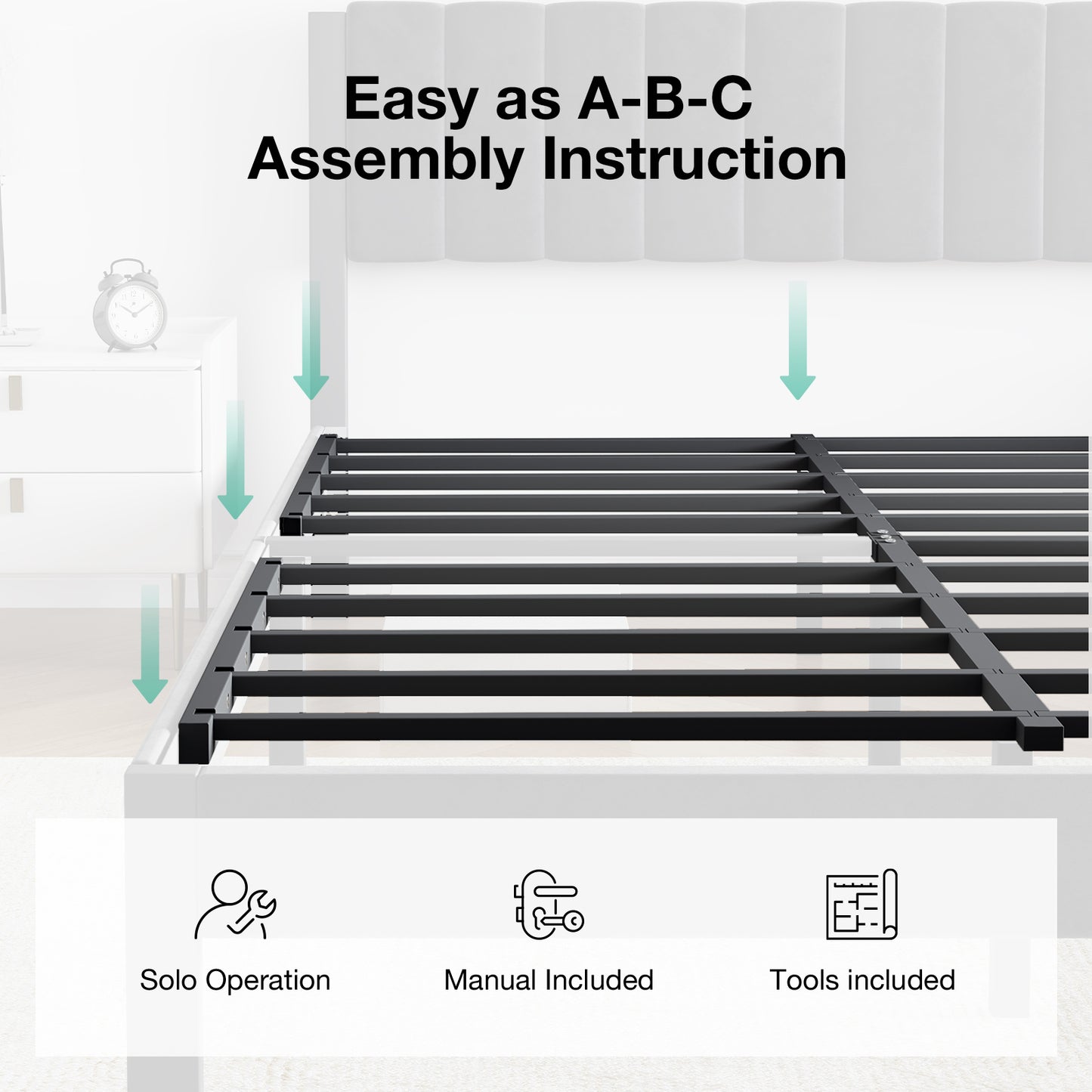 12015 Novilla Bed Frames with Piano Keys Headboard and Footboard, Metal Platform Bed Frame, No Box Spring Needed, Easy Assembly, Steel Slats Support