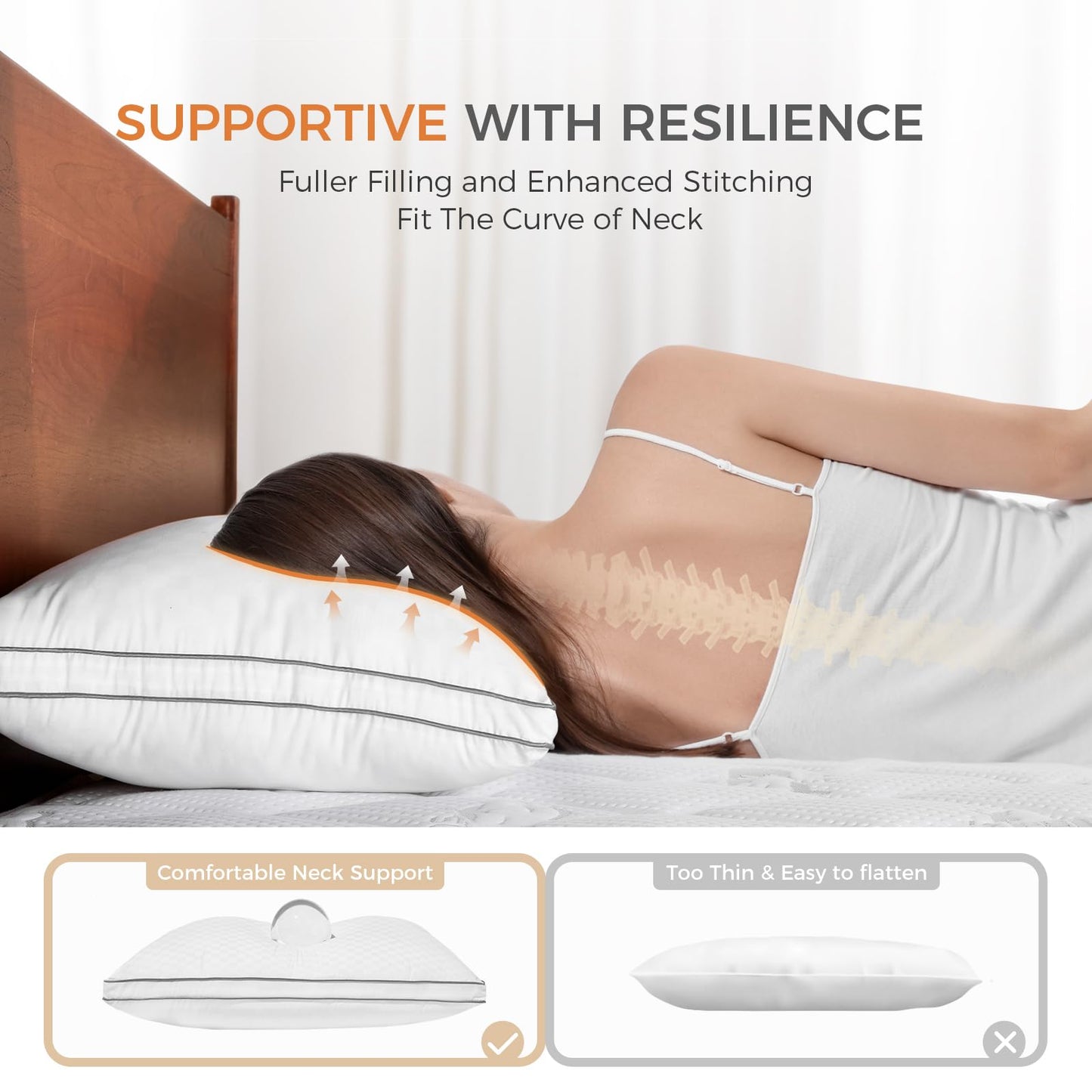 Sweetnight Bed Pillows Standard Size Set of 2, Fluffy Luxury Hotel Collection Gusseted Pillows for Neck and Shoulder, Side Back Stomach Sleeper Pillow, Cozy Night 18"X24"