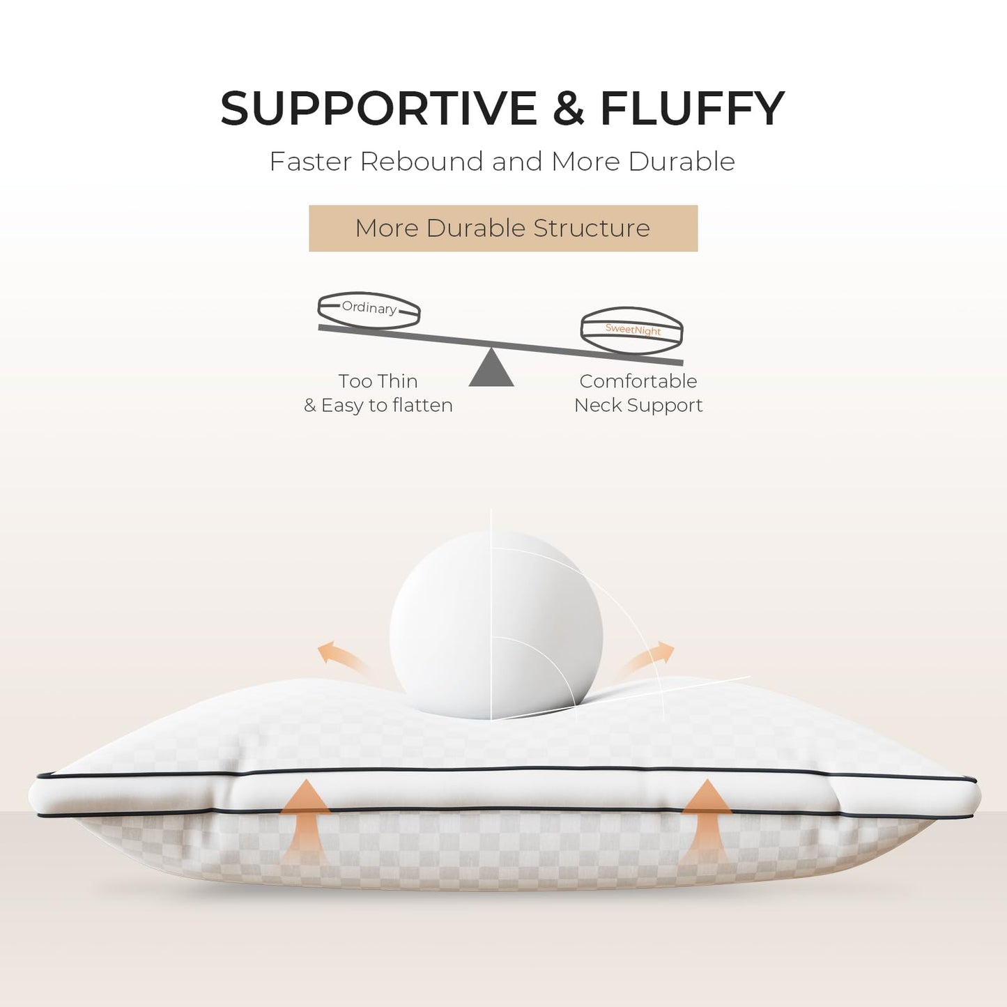 Sweetnight Pillows Set of 2, Hotel Bed Pillows Fluffy Gusseted for Neck and Shoulder, Back Side Sleeper Pillows