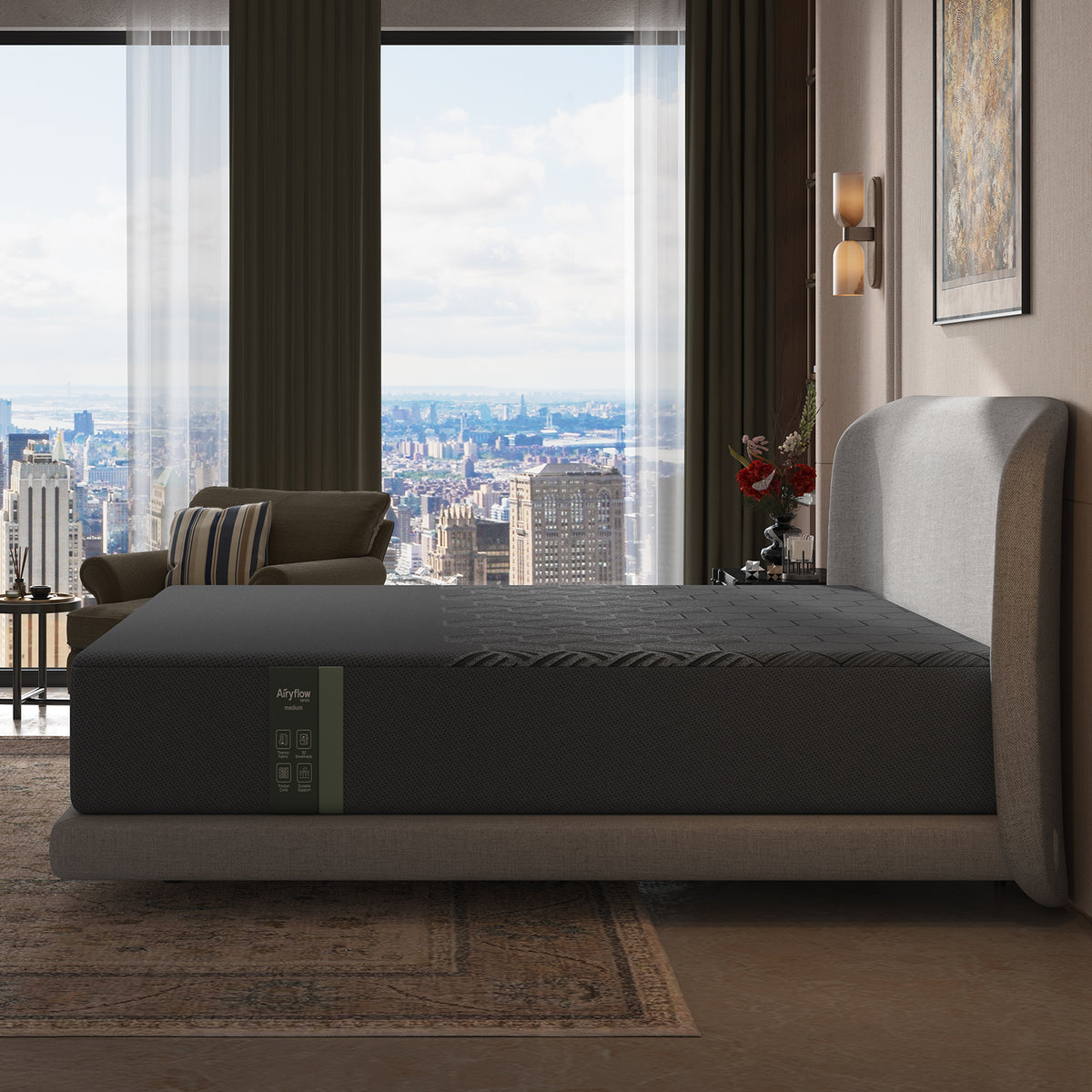 Novilla AiryFlow™ Mattress, Cooling Memory Foam Mattress in a Box with Graphene Cover, PCM Temperature Regulation, NanoGel Foam & Pressure Relief Support
