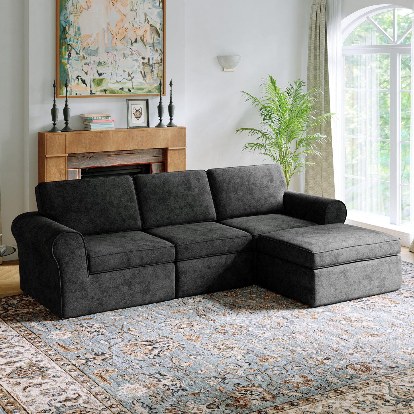 65007 Novilla 108" Modular Sectional Sofa, Modular Sectional Couches for Living Room Bedroom, Chenille Removable Cover Cloud Couch Sectional with Smarts Coil® Support L-Shaped Couch