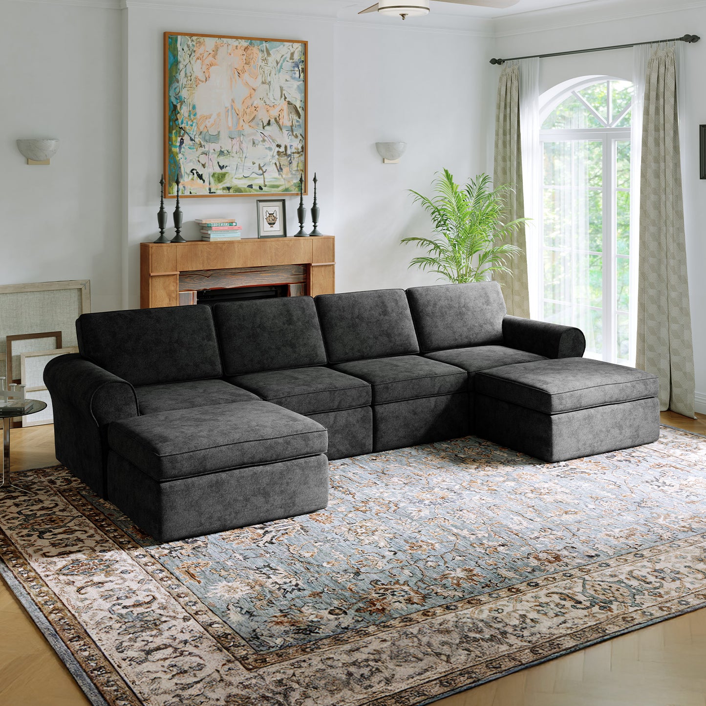 65007 Novilla 108" Modular Sectional Sofa, Modular Sectional Couches for Living Room Bedroom, Chenille Removable Cover Cloud Couch Sectional with Smarts Coil® Support L-Shaped Couch