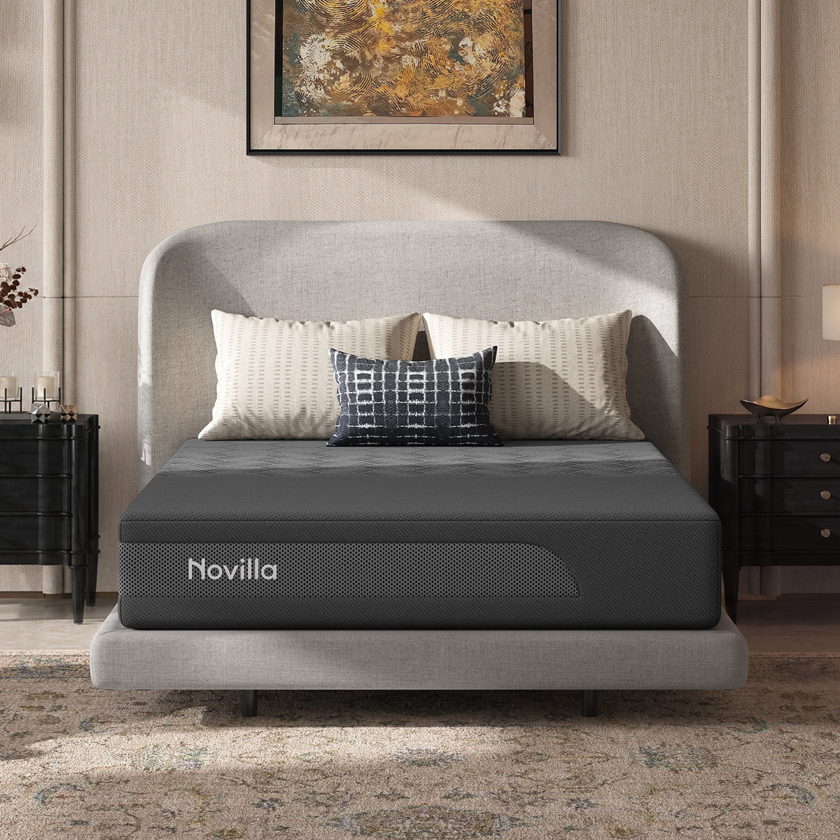 Novilla AiryFlow™ Mattress, Cooling Memory Foam Mattress in a Box with Graphene Cover, PCM Temperature Regulation, NanoGel Foam & Pressure Relief Support