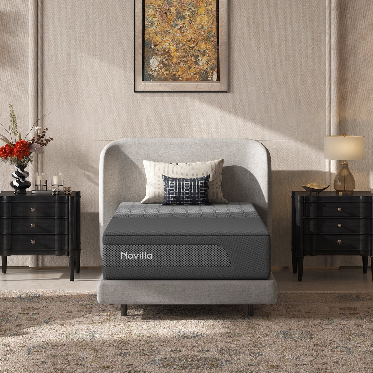Novilla AiryFlow™ Mattress, Cooling Memory Foam Mattress in a Box with Graphene Cover, PCM Temperature Regulation, NanoGel Foam & Pressure Relief Support