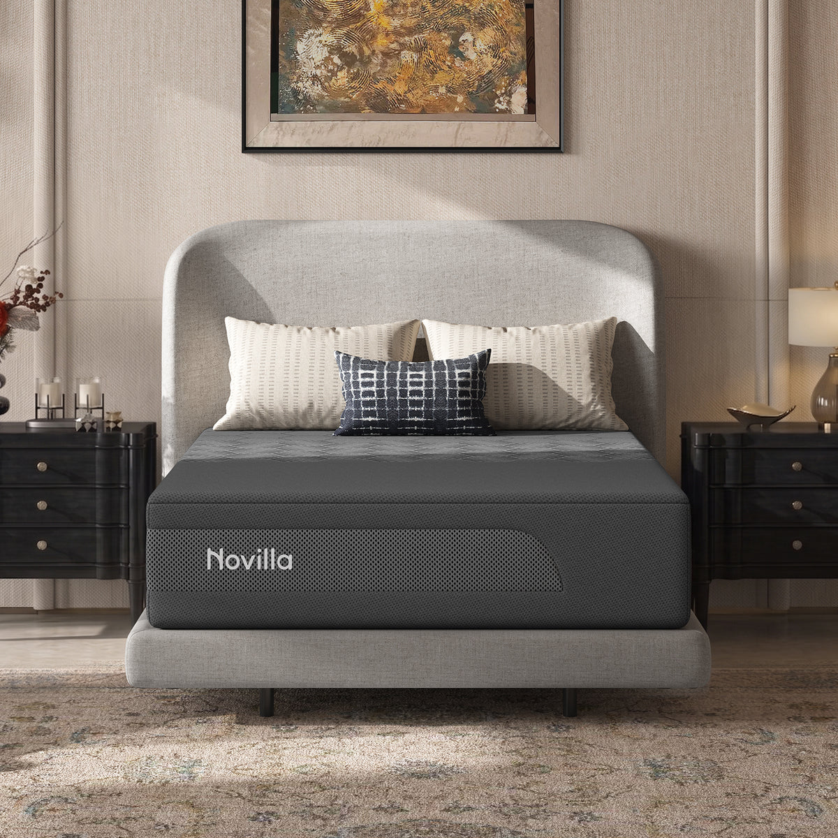 Novilla AiryFlow™ Mattress, Cooling Memory Foam Mattress in a Box with Graphene Cover, PCM Temperature Regulation, NanoGel Foam & Pressure Relief Support