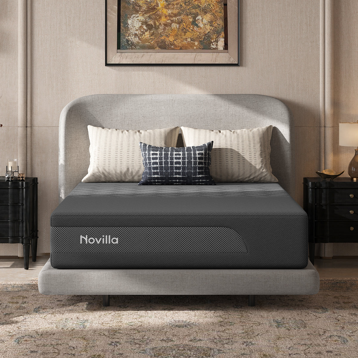 Novilla AiryFlow™ Mattress, Cooling Memory Foam Mattress in a Box with Graphene Cover, PCM Temperature Regulation, NanoGel Foam & Pressure Relief Support