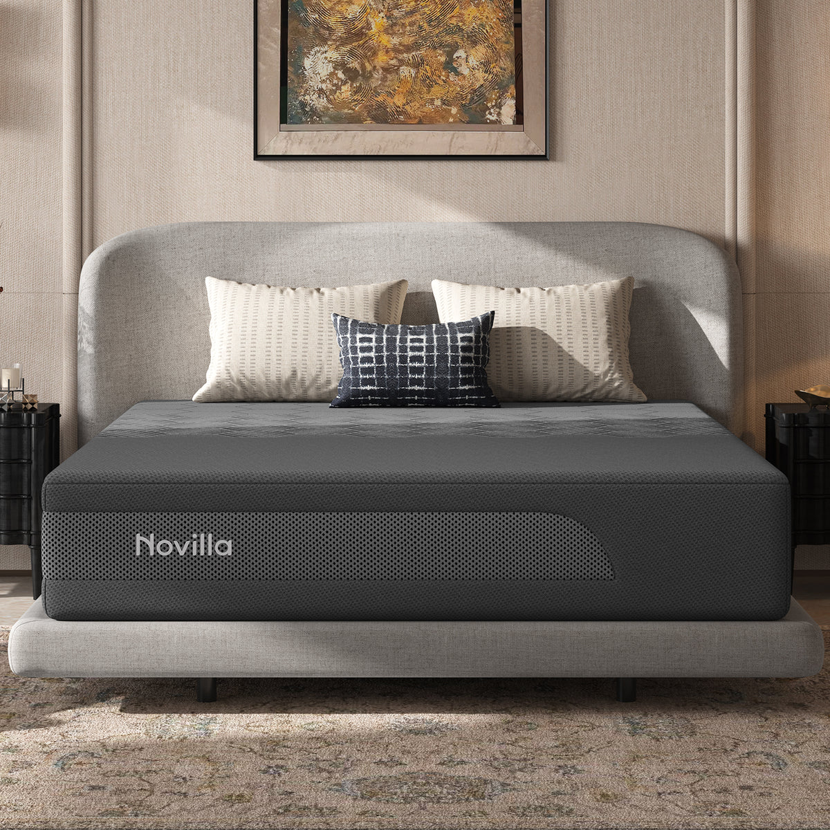 Novilla AiryFlow™ Mattress, Cooling Memory Foam Mattress in a Box with Graphene Cover, PCM Temperature Regulation, NanoGel Foam & Pressure Relief Support
