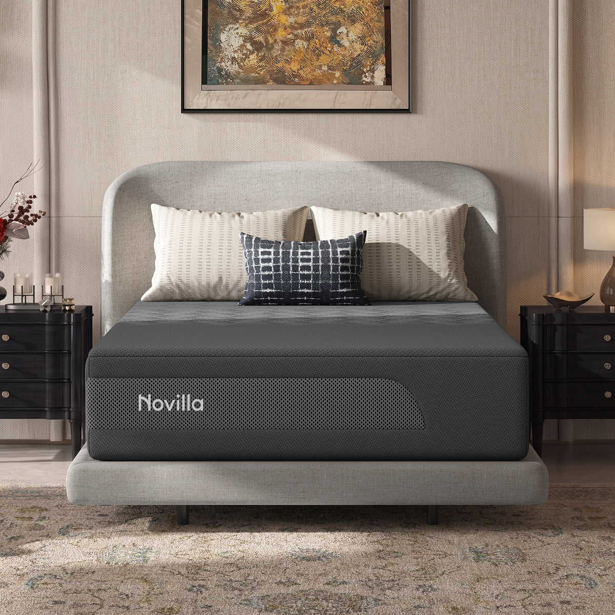 Novilla AiryFlow™ Mattress, Cooling Memory Foam Mattress in a Box with Graphene Cover, PCM Temperature Regulation, NanoGel Foam & Pressure Relief Support