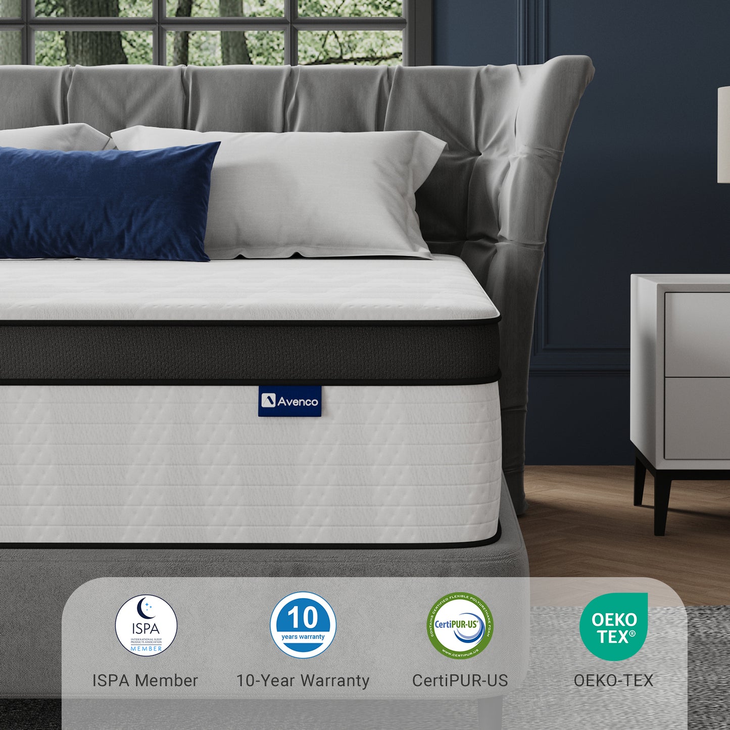 Avenco 10 Inch Queen Mattress, Hybrid Mattress in a Box with Independent Spring, Soft and Comfort Medium Firm Queen Size Mattress, Edge Support, Pressure Relief, Back Pain Relief, CertiPUR-US.