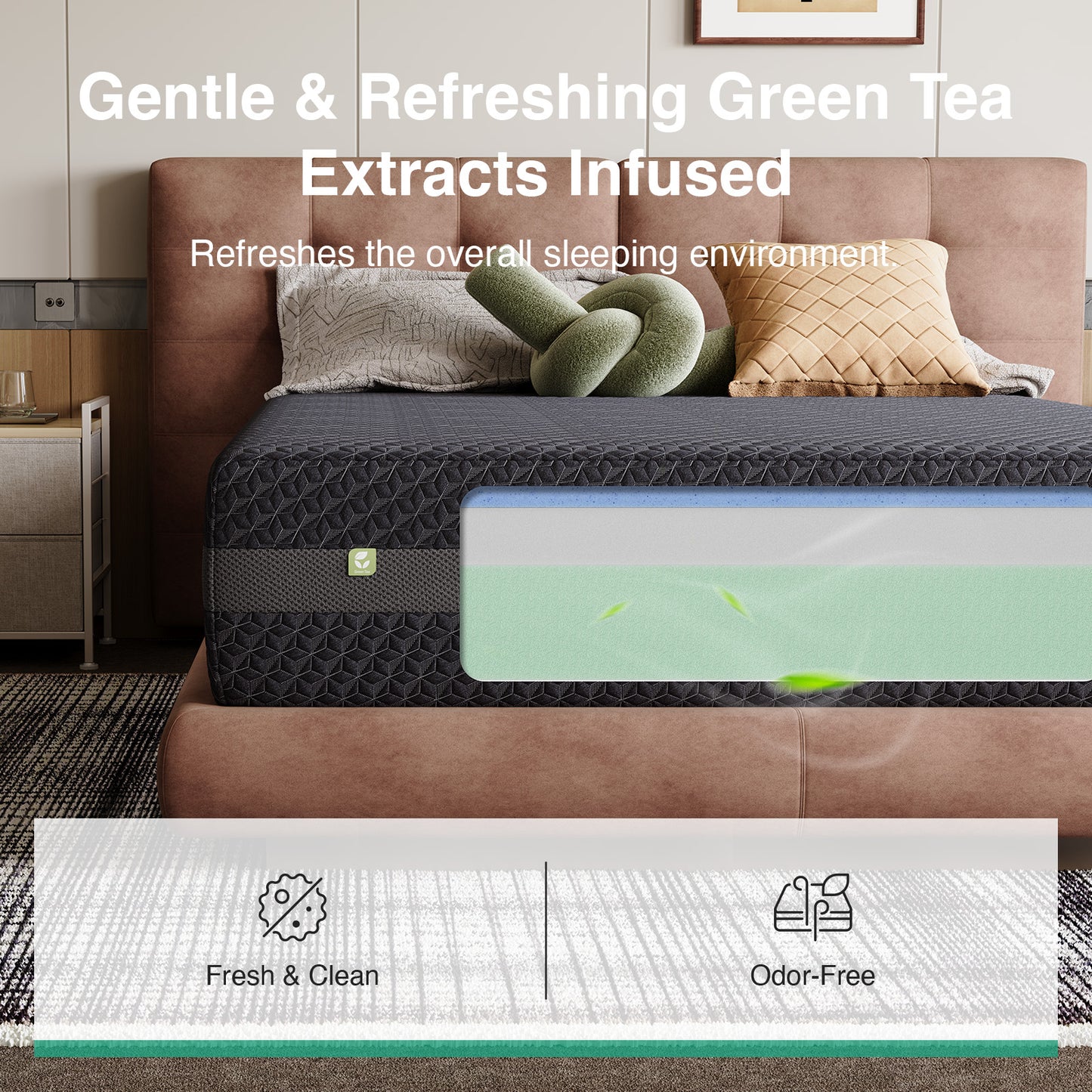 1914 Novilla Mattress, Gel Memory Foam Mattress for Body Contouring & Consistent Pressure-Relieving Support, with Green Tea-Infused Foam, Medium Firm, Mattresses in a Box