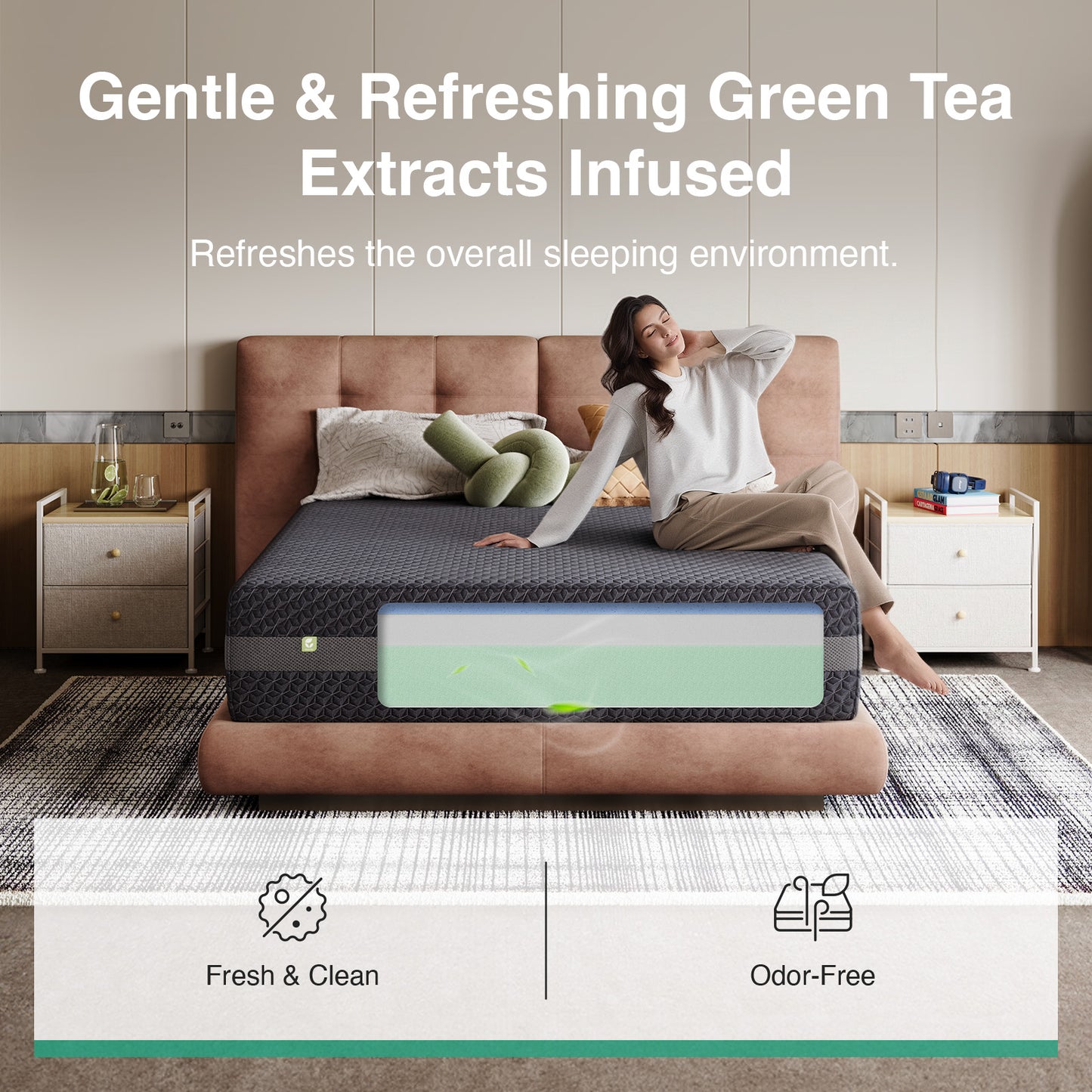 1914 Novilla Mattress, Gel Memory Foam Mattress for Body Contouring & Consistent Pressure-Relieving Support, with Green Tea-Infused Foam, Medium Firm, Mattresses in a Box