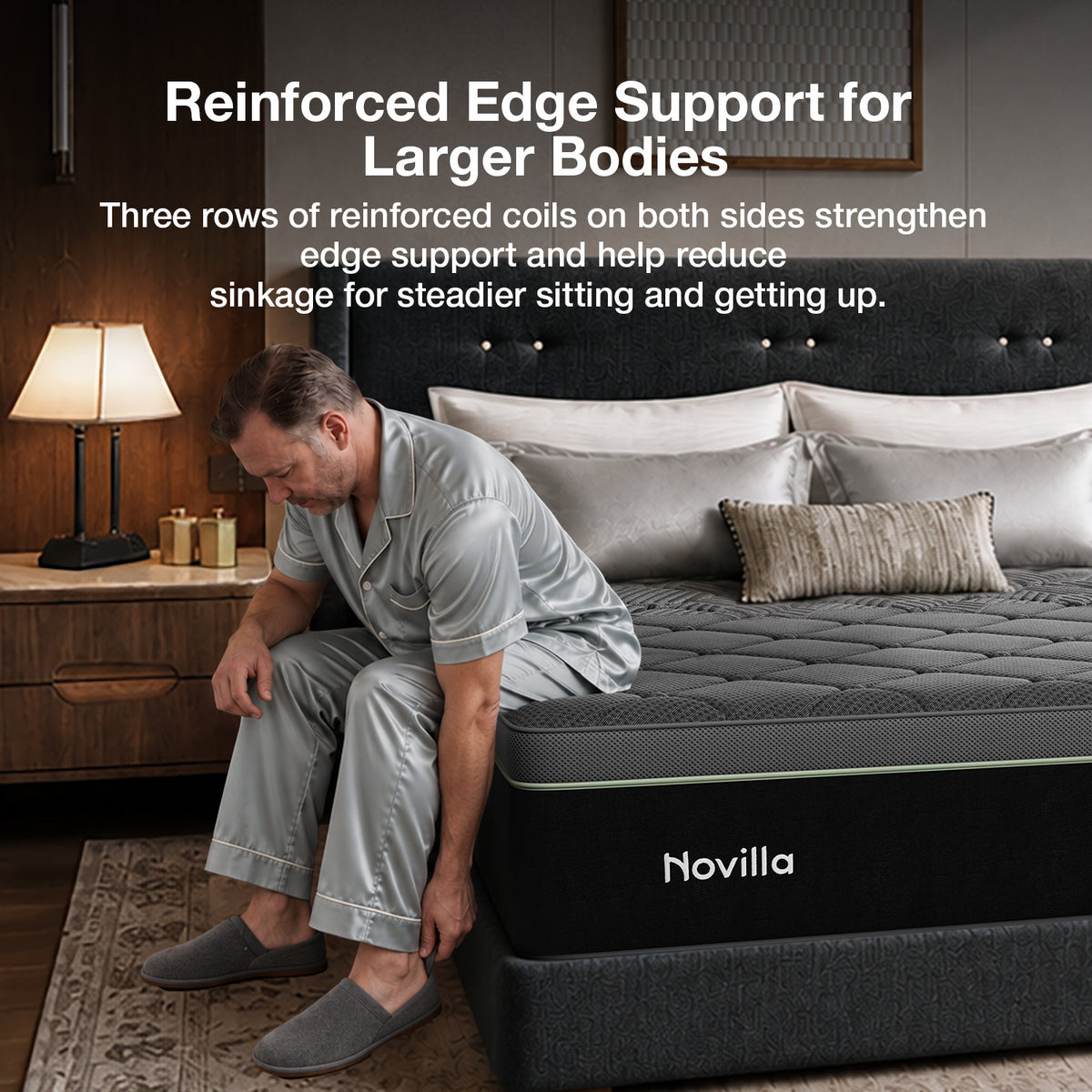 Novilla PoemEase Cooling Hybrid Mattress, Graphene Fabric, Gel Memory Foam, Temperature Balance, Full-Body Support, Pocket Springs, Reinforced Edges