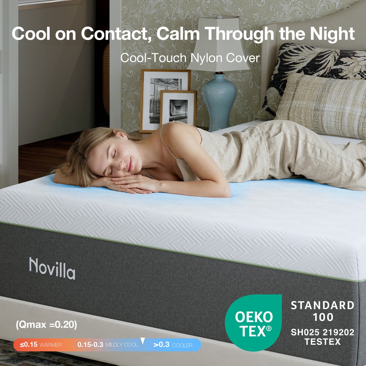 1092 Novilla Bliss Green Tea Mattress, Gel Memory Foam Mattress in a Box for Cooling Comfort with Nylon Cover, Pressure Relieving & Spine Alignment with CertiPUR-US Certified Foams
