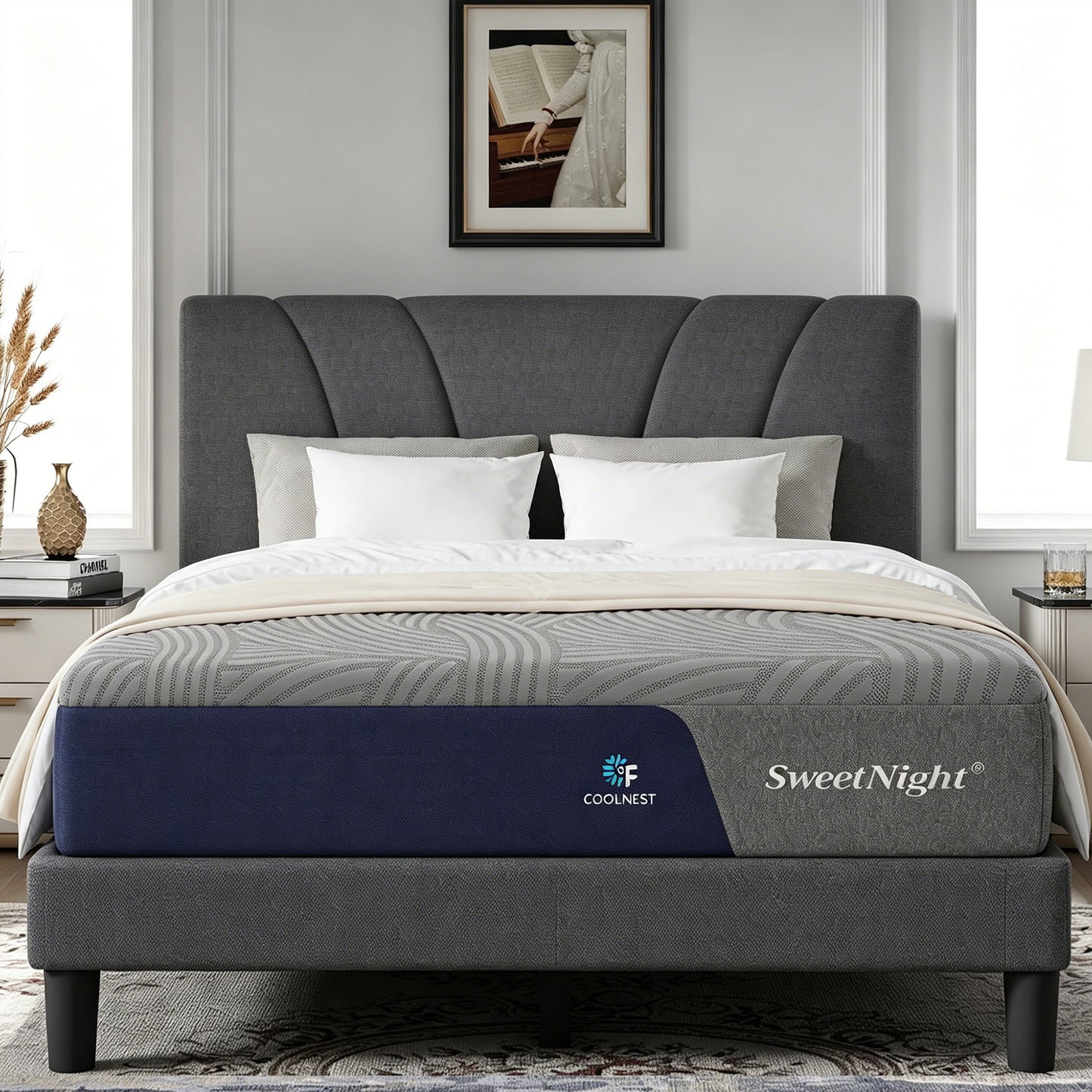 Sweetnight Cooling Gel Memory Mattress +Bed Frame