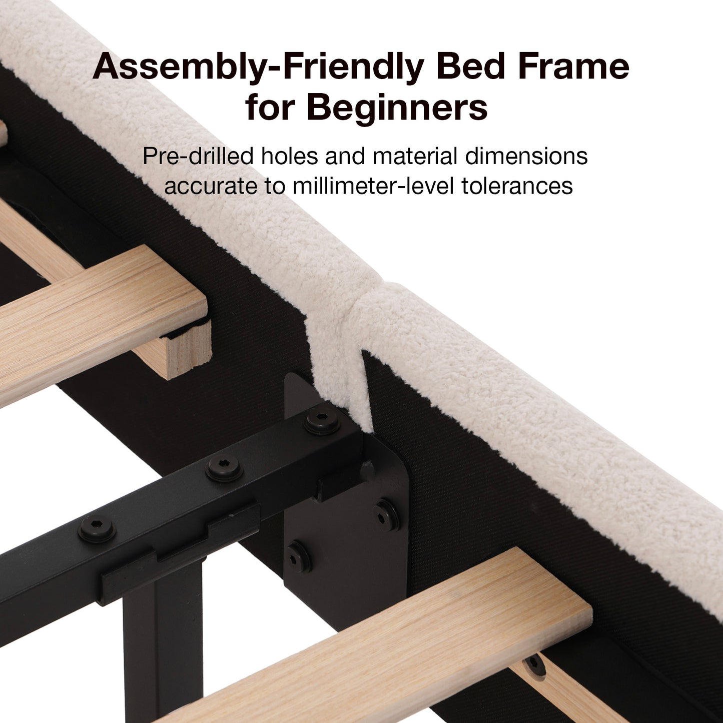 Novilla Bed Frame, Sea-Lion Velvet Upholstered Bed Frame with Wingback and Footboard, Button Tufted/No Box Spring Needed/Heavy Duty Feet/Cream