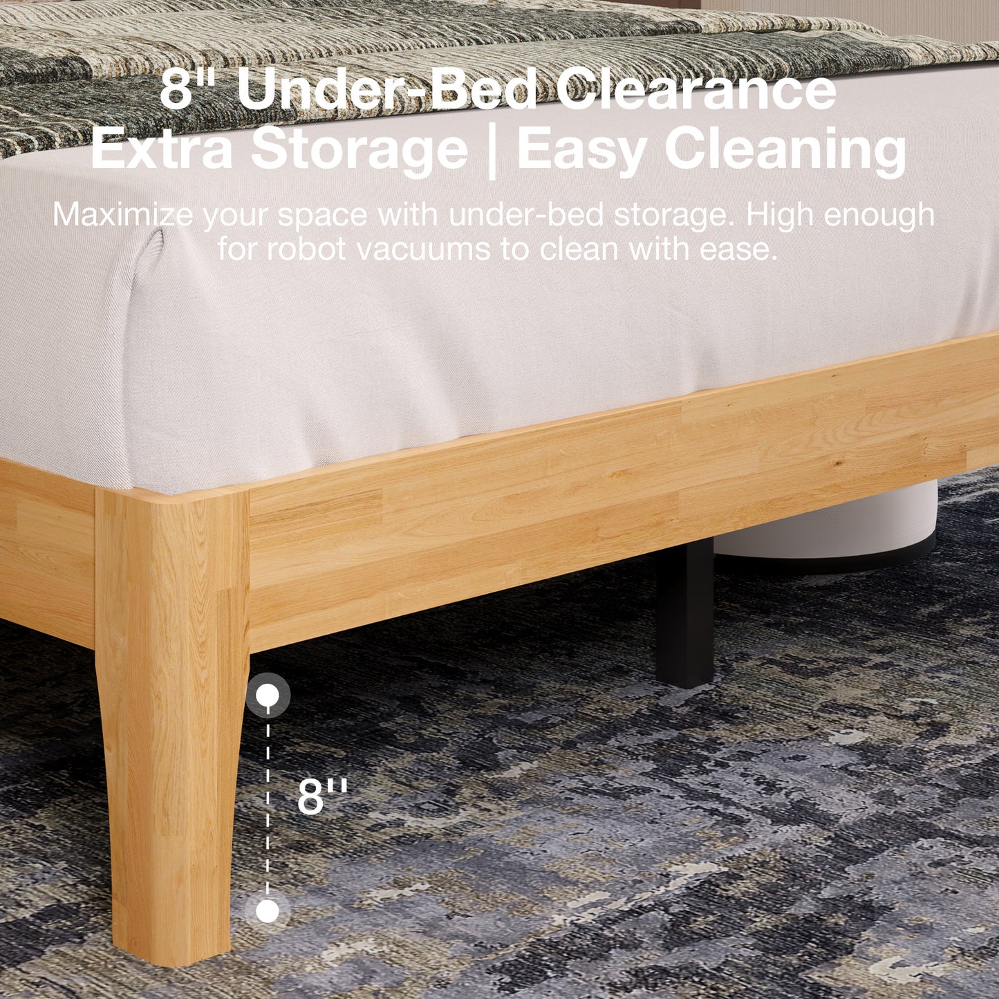 Novilla Bed Frame - Full Size Solid Wood Platform Bed with 3-Level Adjustable Headboard, Solid Wood Slat Support, No Box Spring Needed, Nature