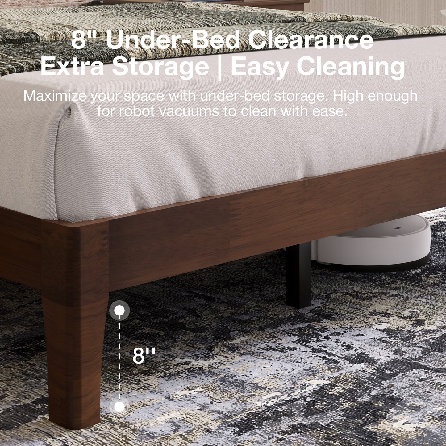 Novilla Bed Frame - Full Size Solid Wood Platform Bed with 3-Level Adjustable Headboard, Solid Wood Slat Support, No Box Spring Needed, Walnut