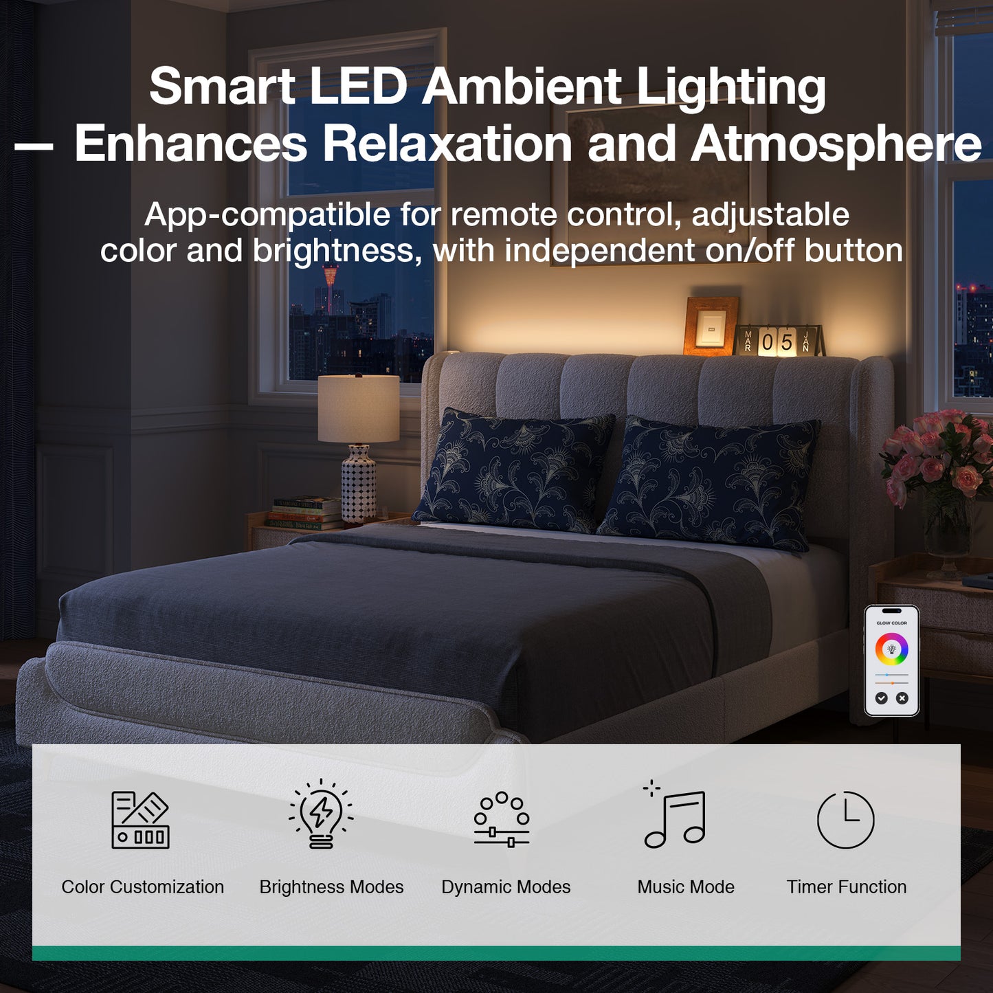Novilla Full Size Bed Frame with Charging Station & LED Lights, Upholstered French Luxury Platform Bed with Wingback Headboard, Lamb Wool Fabric, No Box Spring Needed, Easy Assembly, Cream White