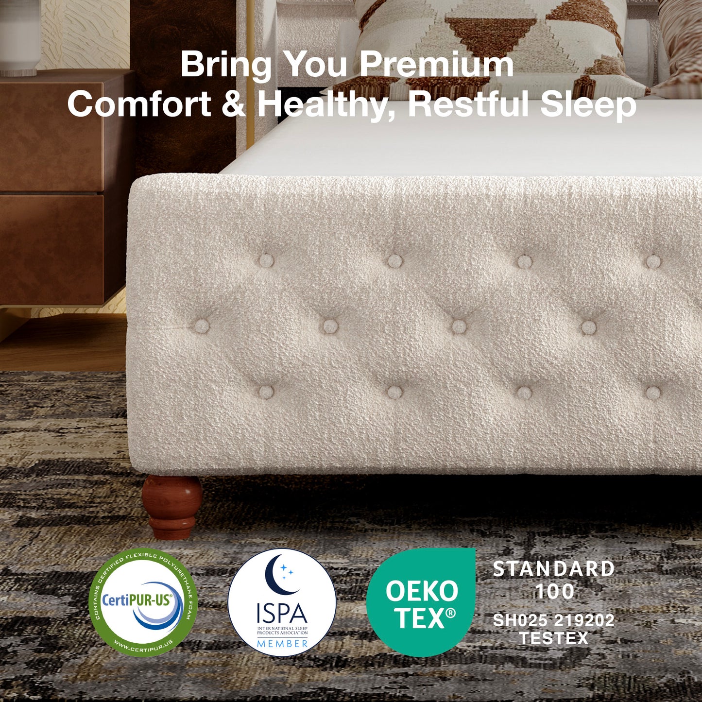 Novilla Bed Frame, Sea-Lion Velvet Upholstered Bed Frame with Wingback and Footboard, Button Tufted/No Box Spring Needed/Heavy Duty Feet/Cream