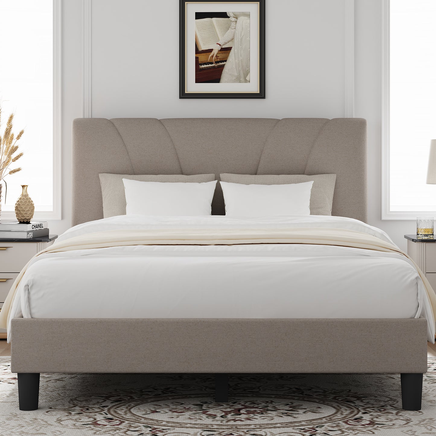 12007 Novilla Bed Frame Upholstered Platform Bed Frame with Adjustable Headboard, Strong Weight Capacity, No Box Spring Needed, Easy Assembly