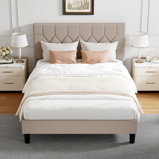 12013 Novilla Bed Frame, Full Bed Frame with Headboard, Velvet Upholstered Pull-Point Headboard, No Box Spring Needed, Heavy Duty Feet, Easy Assembly