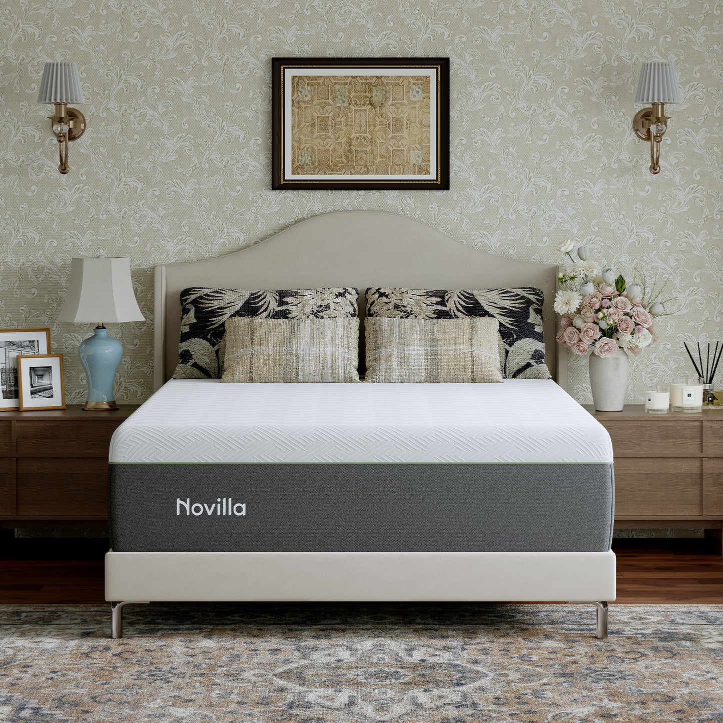 1092 Novilla Bliss Green Tea Mattress, Gel Memory Foam Mattress in a Box for Cooling Comfort with Nylon Cover, Pressure Relieving & Spine Alignment with CertiPUR-US Certified Foams