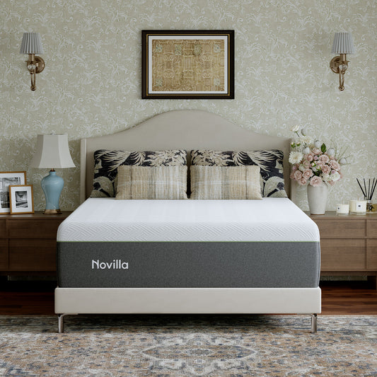 1092 Novilla Bliss Green Tea Mattress, Gel Memory Foam Mattress in a Box for Cooling Comfort with Nylon Cover, Pressure Relieving & Spine Alignment with CertiPUR-US Certified Foams