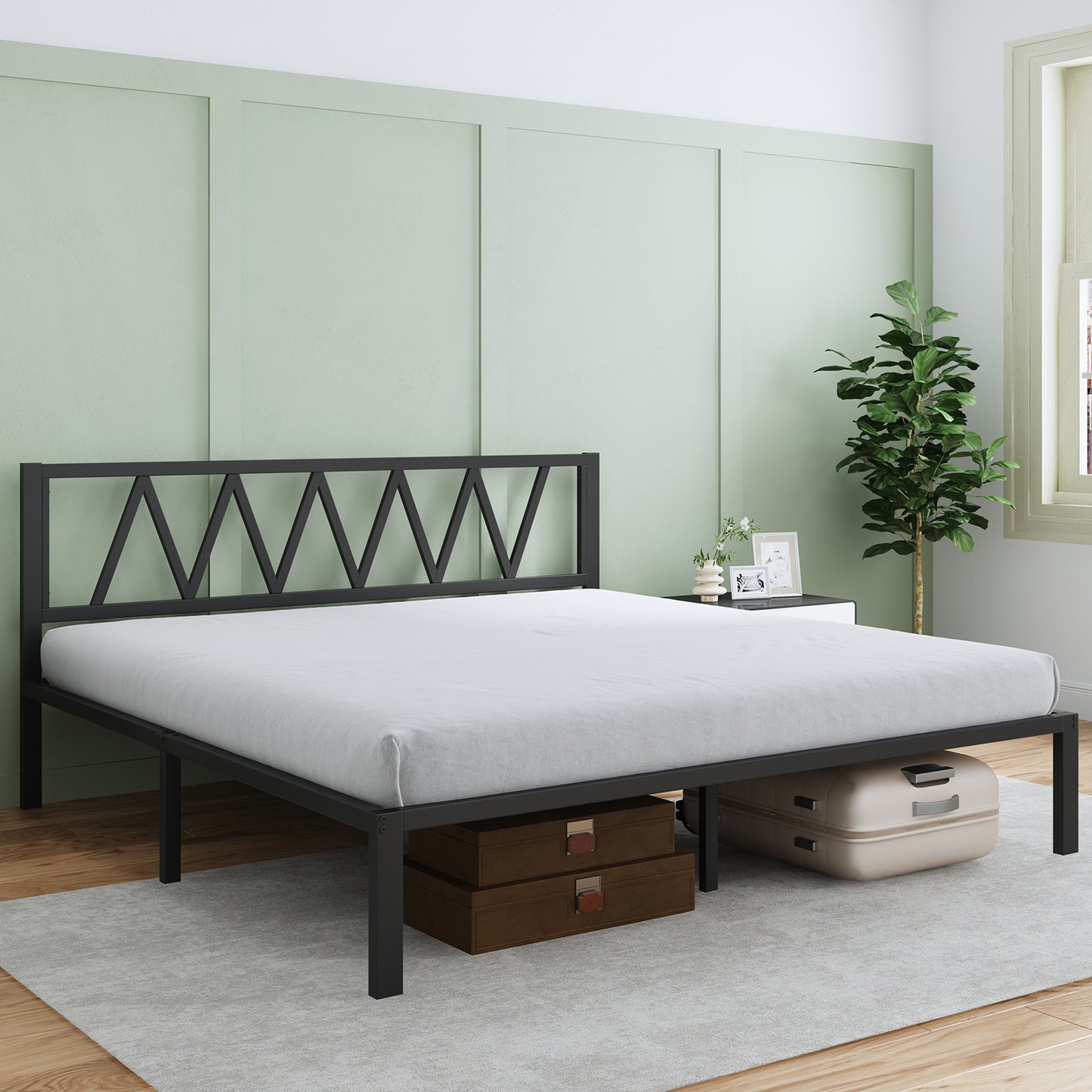 10017 Novilla Bed Frame With Headboard, Metal Platform Bed Frame, Bed Frame No Box Spring Needed, Easy Assembly, Strong Wood Slats Support