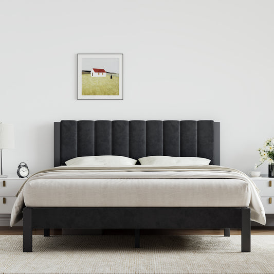 12015 Novilla Bed Frames with Piano Keys Headboard and Footboard, Metal Platform Bed Frame, No Box Spring Needed, Easy Assembly, Steel Slats Support