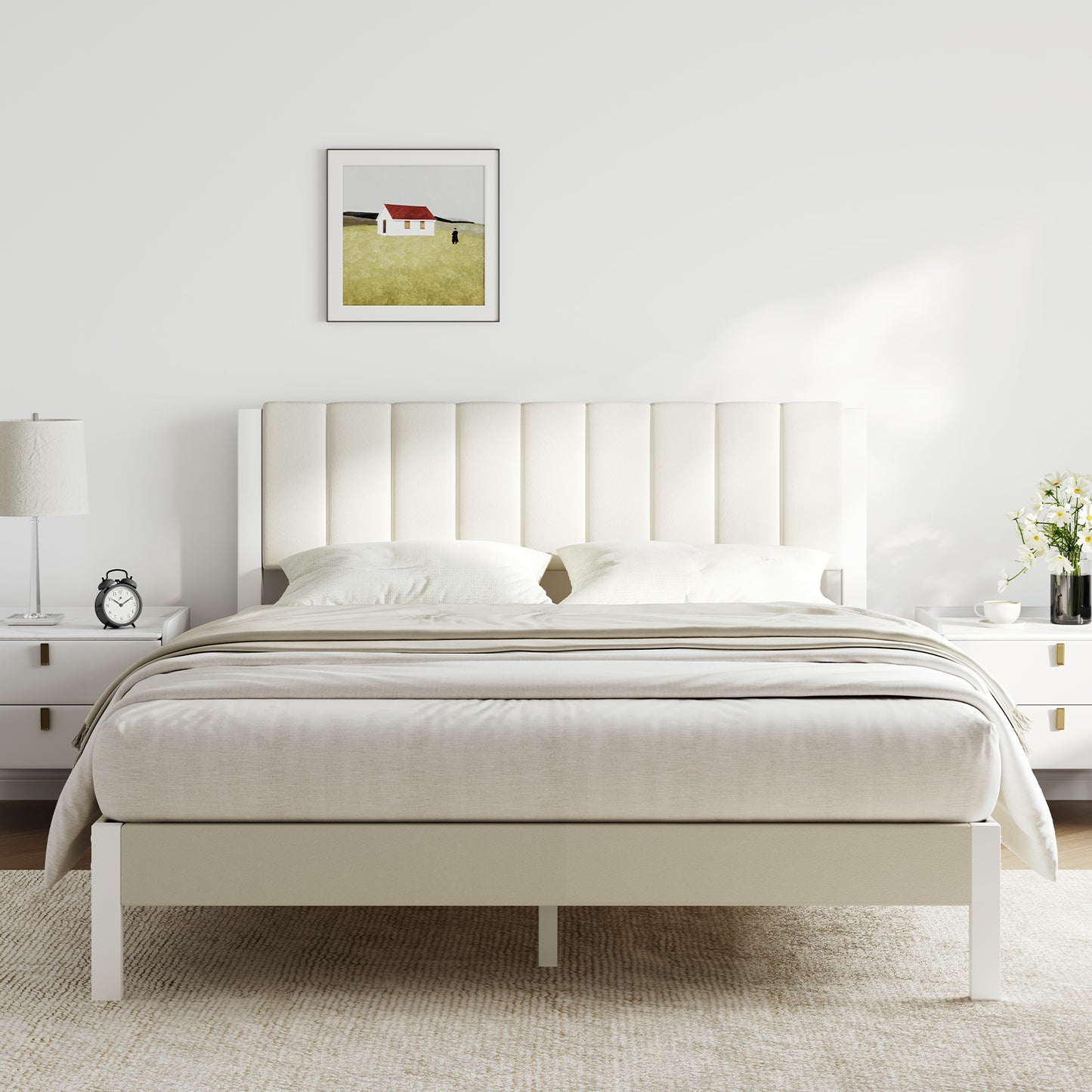 12015 Novilla Bed Frames with Piano Keys Headboard and Footboard, Metal Platform Bed Frame, No Box Spring Needed, Easy Assembly, Steel Slats Support