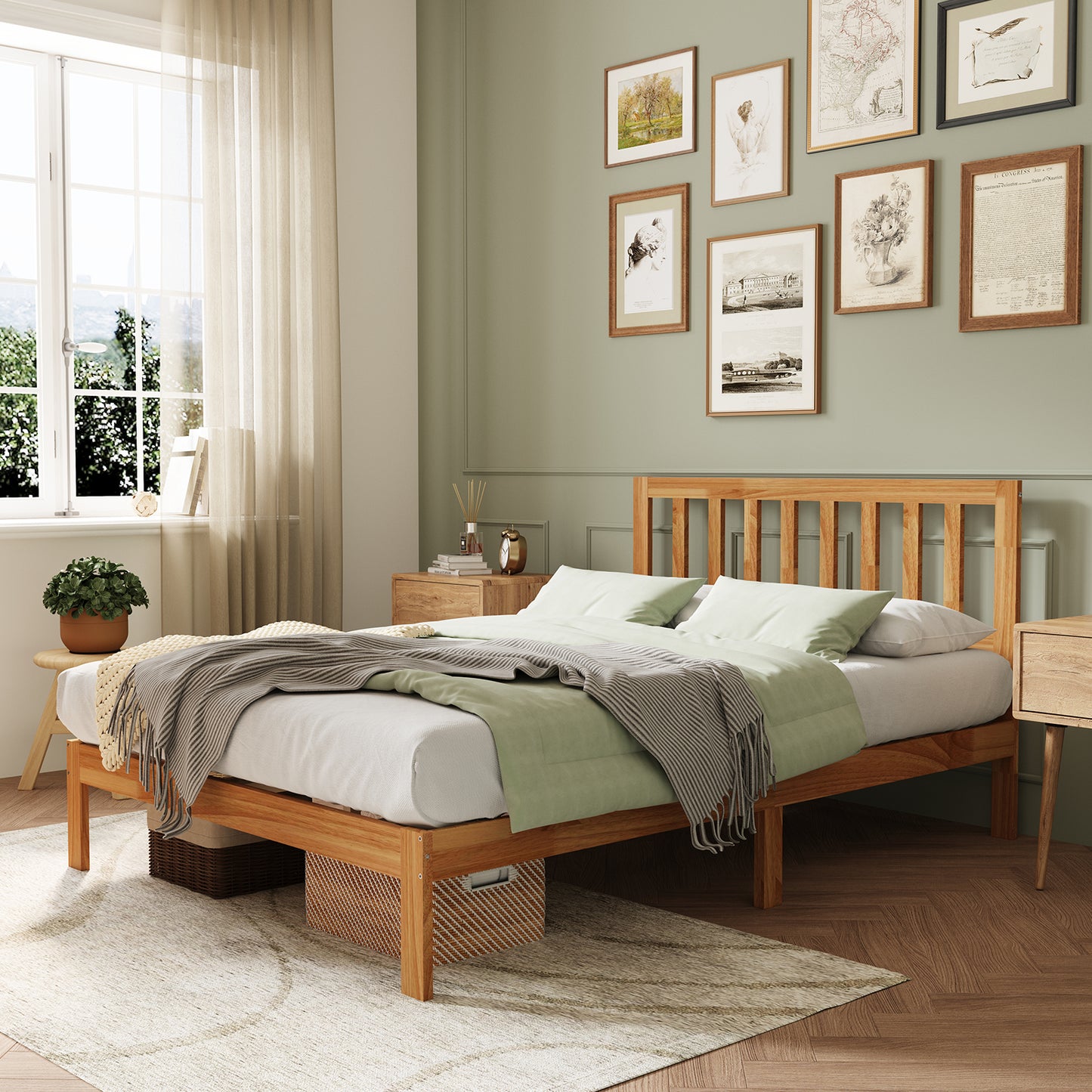 Novilla 12 Inch Bed Frame Solid Wooden with Headboard Wooden Classic Bed Frame Foundation, No Box Spring Needed, Easy Assembly, Natural Grain Wood
