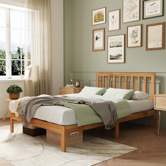 Novilla 12 Inch Bed Frame Solid Wooden with Headboard Wooden Classic Bed Frame Foundation, No Box Spring Needed, Easy Assembly, Natural Grain Wood