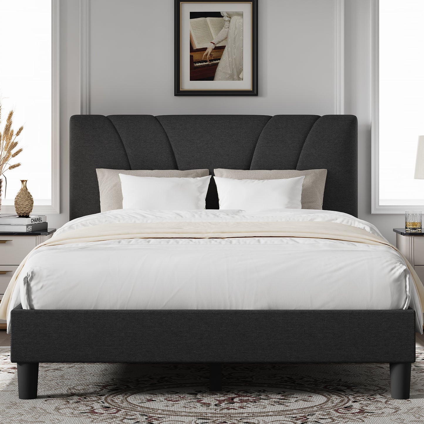 12007 Novilla Bed Frame Upholstered Platform Bed Frame with Adjustable Headboard, Strong Weight Capacity, No Box Spring Needed, Easy Assembly