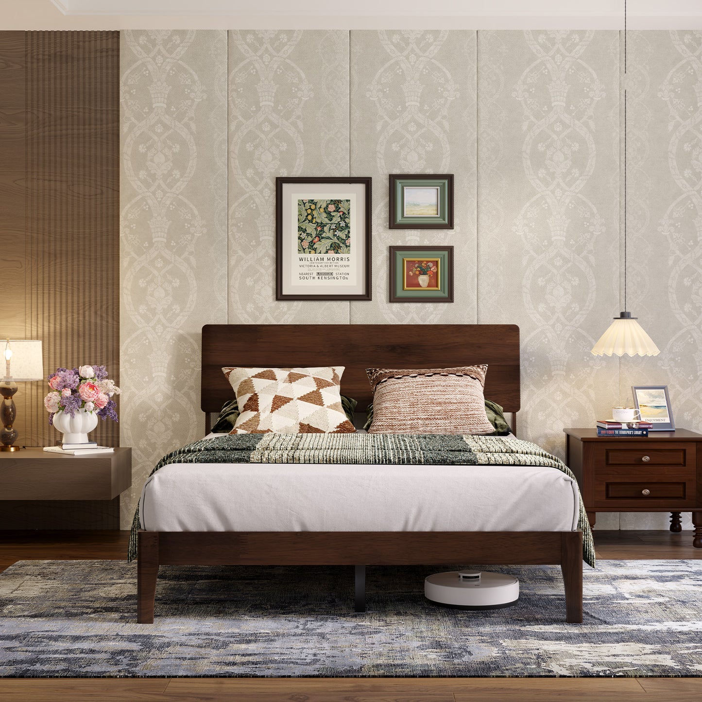 Novilla Bed Frame - Full Size Solid Wood Platform Bed with 3-Level Adjustable Headboard, Solid Wood Slat Support, No Box Spring Needed, Walnut