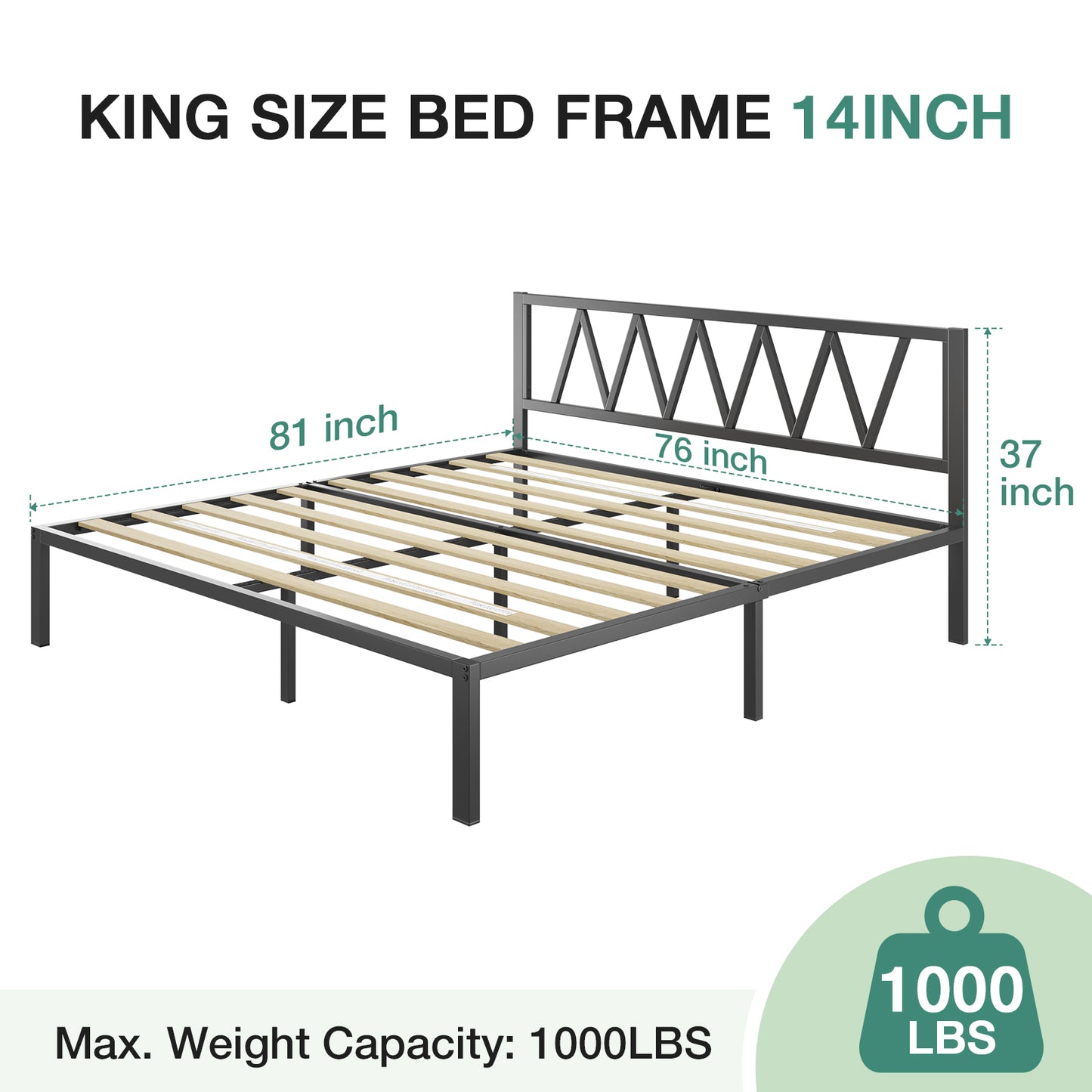 10017 Novilla Bed Frame With Headboard, Metal Platform Bed Frame, Bed Frame No Box Spring Needed, Easy Assembly, Strong Wood Slats Support
