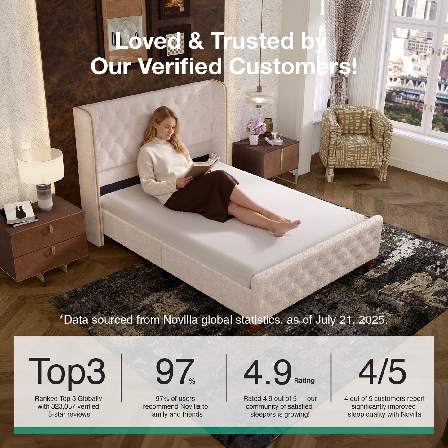 Novilla Bed Frame, Sea-Lion Velvet Upholstered Bed Frame with Wingback and Footboard, Button Tufted/No Box Spring Needed/Heavy Duty Feet/Cream