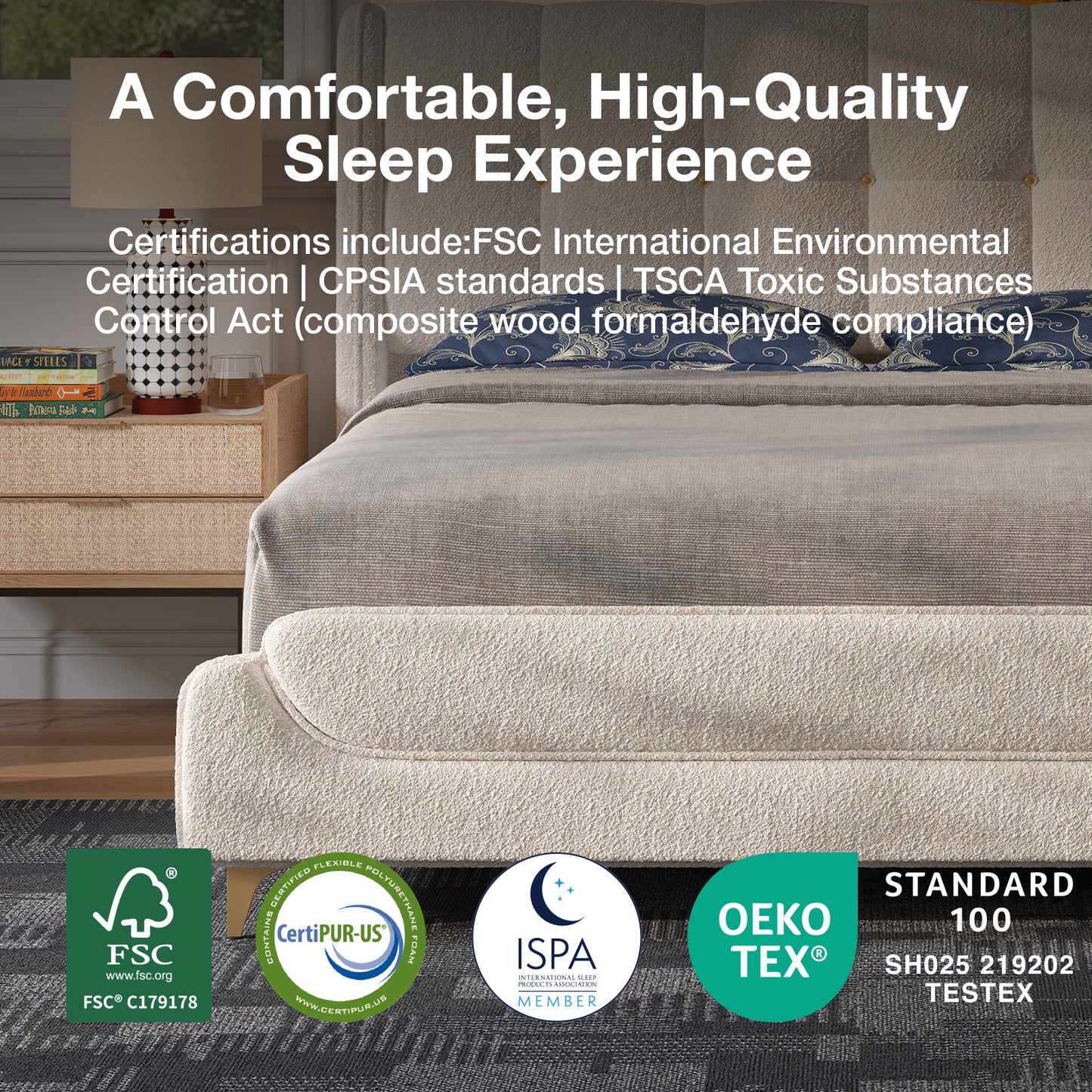 Novilla Full Size Bed Frame with Charging Station & LED Lights, Upholstered French Luxury Platform Bed with Wingback Headboard, Lamb Wool Fabric, No Box Spring Needed, Easy Assembly, Cream White