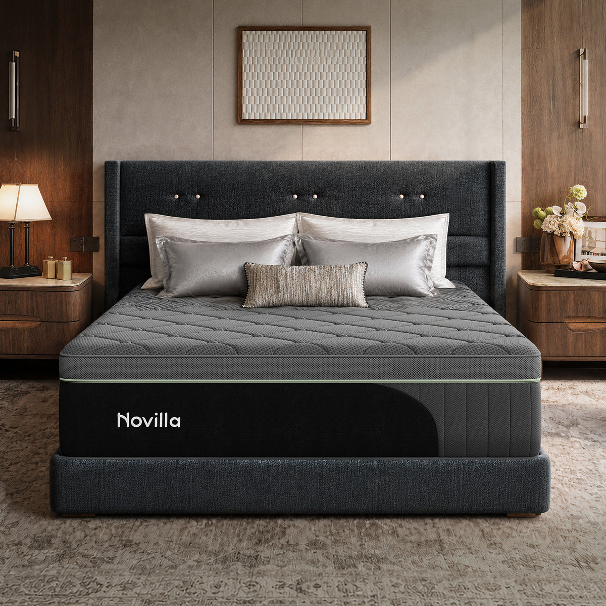 Novilla PoemEase Cooling Hybrid Mattress, Graphene Fabric, Gel Memory Foam, Temperature Balance, Full-Body Support, Pocket Springs, Reinforced Edges