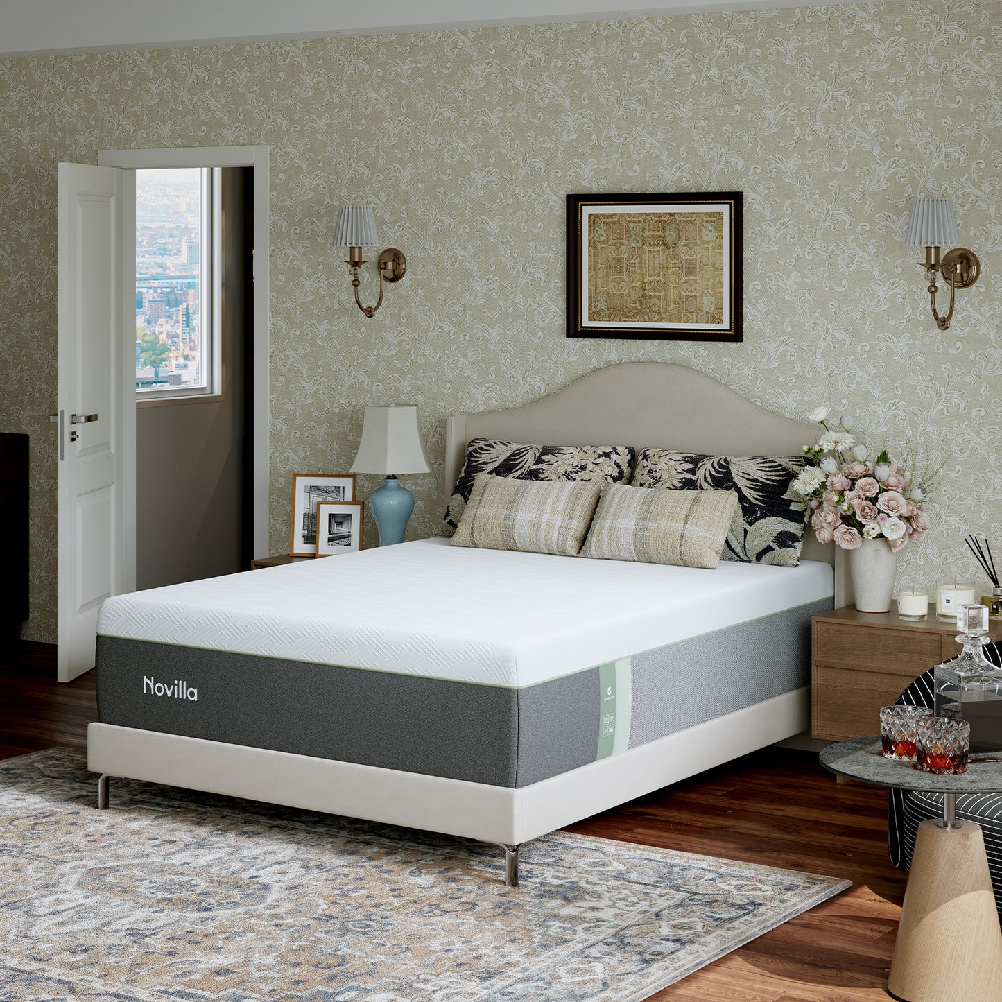 1092 Novilla Bliss Green Tea Mattress, Gel Memory Foam Mattress in a Box for Cooling Comfort with Nylon Cover, Pressure Relieving & Spine Alignment with CertiPUR-US Certified Foams