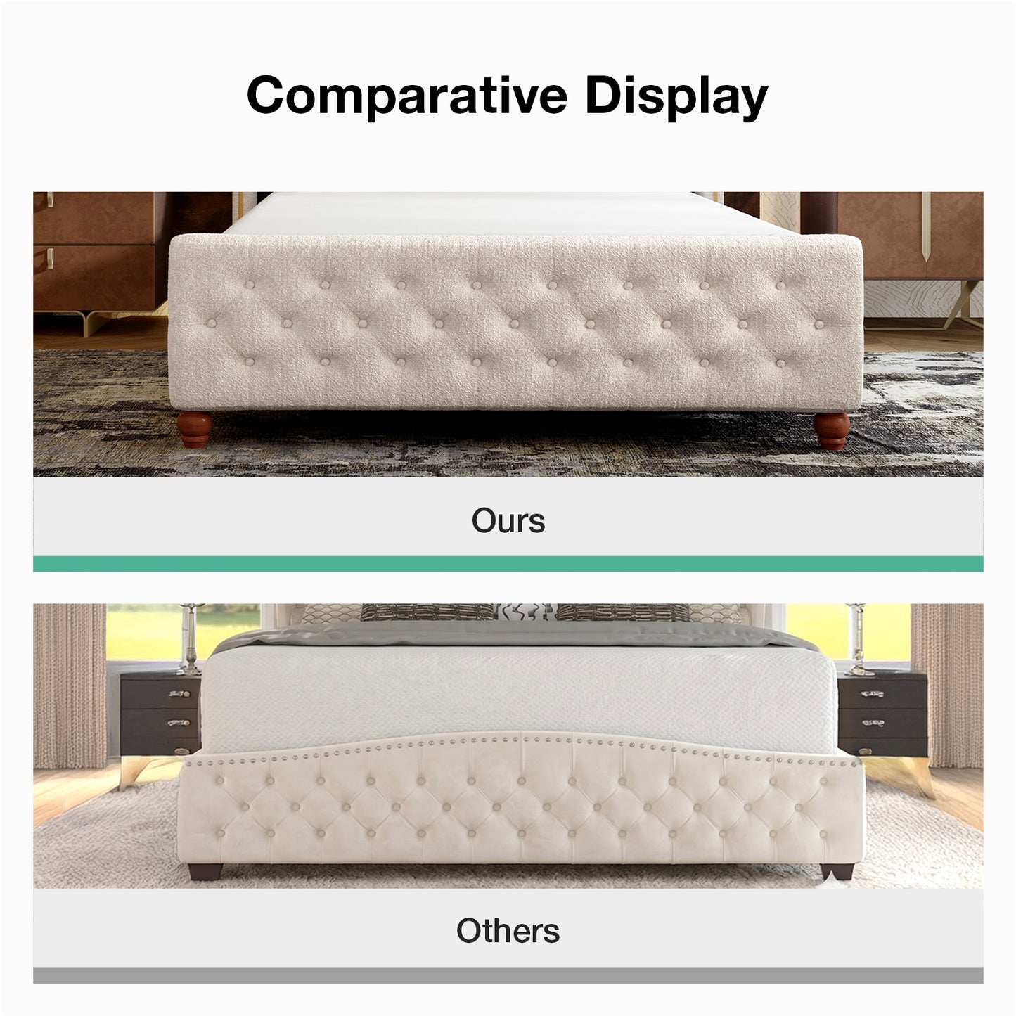 Novilla Bed Frame, Sea-Lion Velvet Upholstered Bed Frame with Wingback and Footboard, Button Tufted/No Box Spring Needed/Heavy Duty Feet/Cream