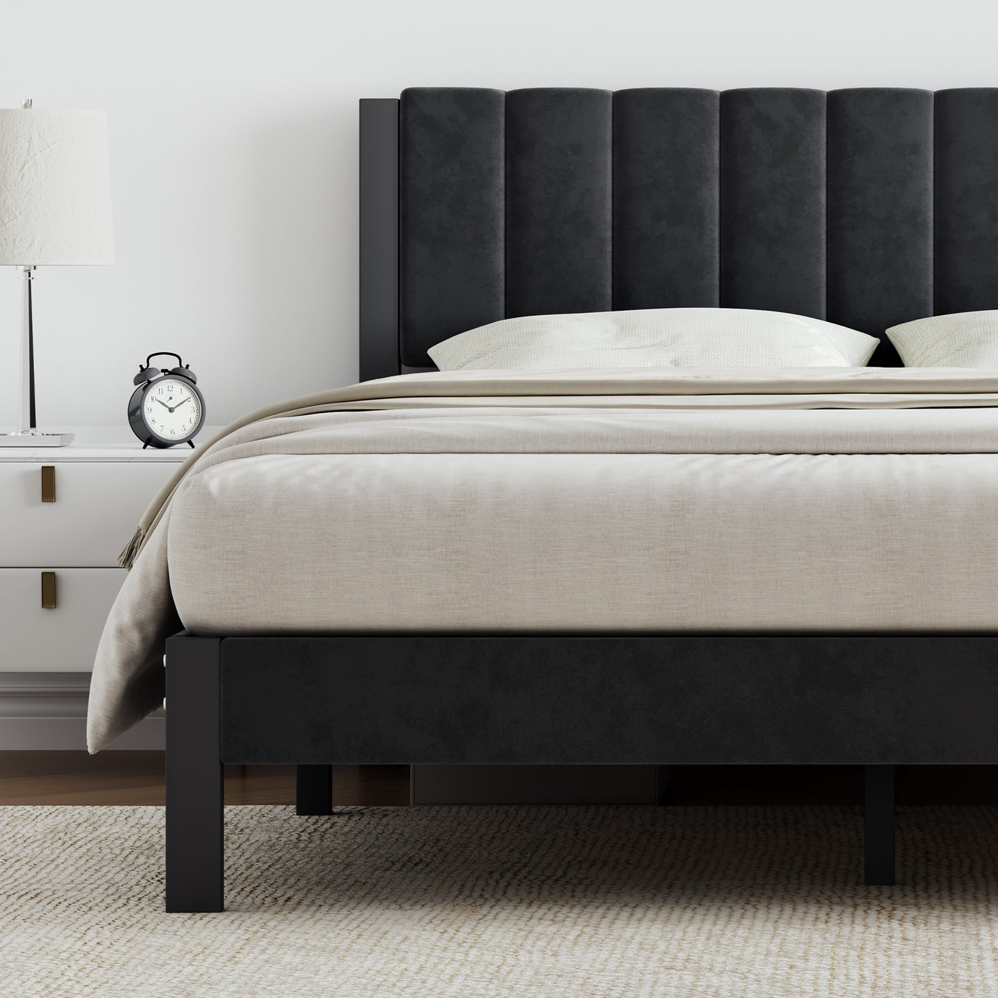 12015 Novilla Bed Frames with Piano Keys Headboard and Footboard, Metal Platform Bed Frame, No Box Spring Needed, Easy Assembly, Steel Slats Support