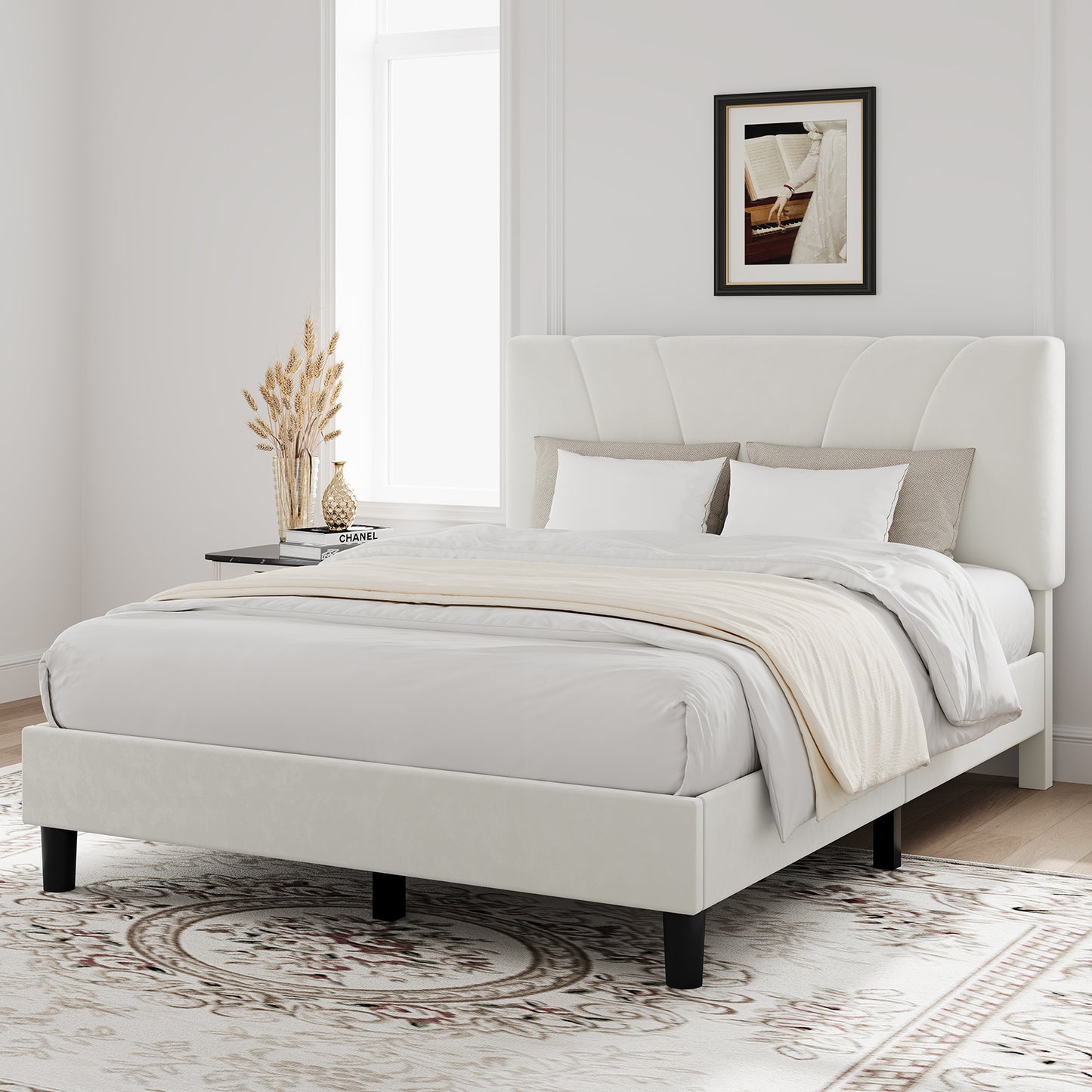 12007 Novilla Bed Frame Upholstered Platform Bed Frame with Adjustable Headboard, Strong Weight Capacity, No Box Spring Needed, Easy Assembly