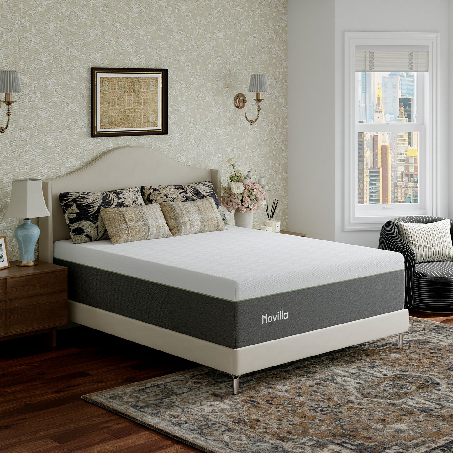 1092 Novilla Bliss Green Tea Mattress, Gel Memory Foam Mattress in a Box for Cooling Comfort with Nylon Cover, Pressure Relieving & Spine Alignment with CertiPUR-US Certified Foams