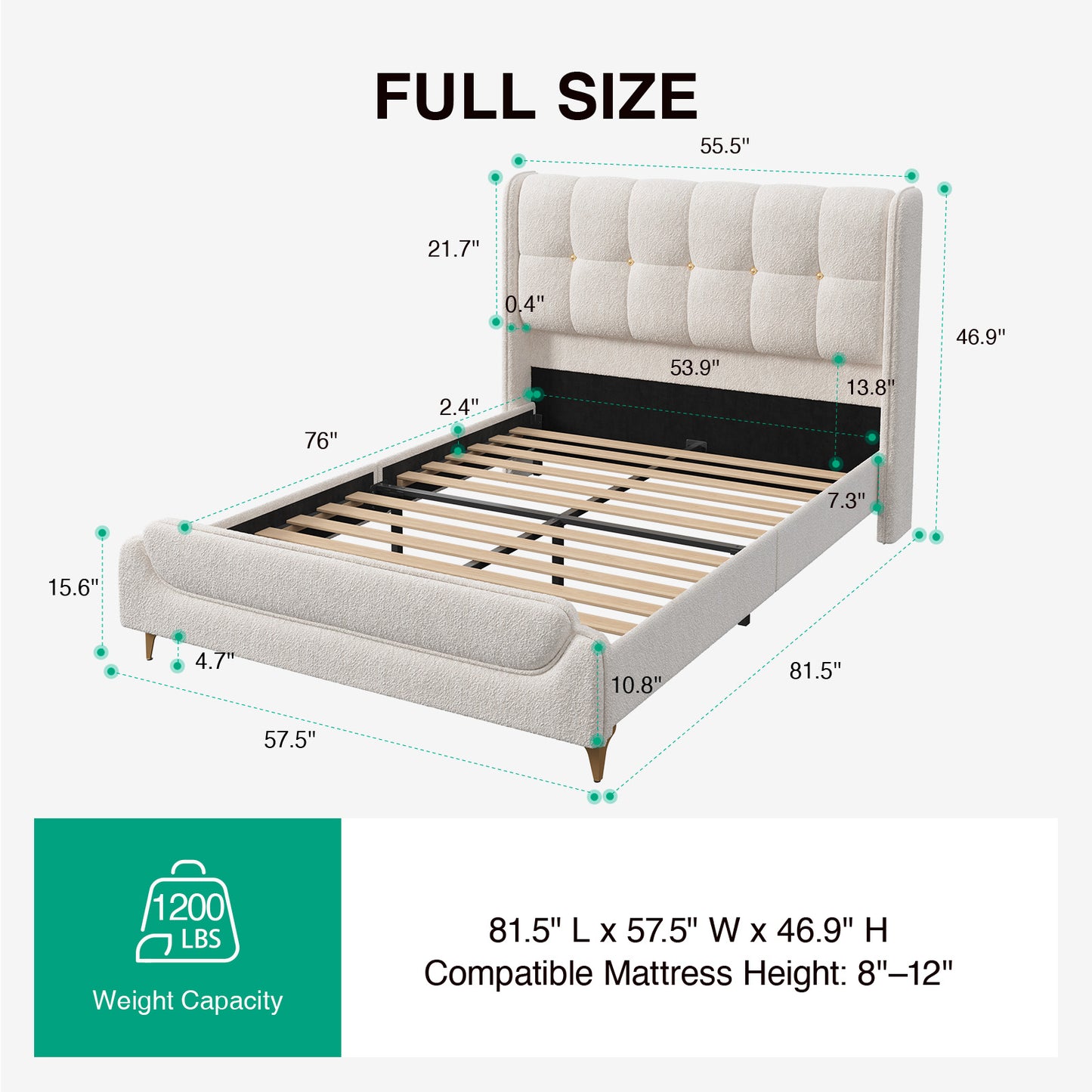 Novilla Full Size Bed Frame with Charging Station & LED Lights, Upholstered French Luxury Platform Bed with Wingback Headboard, Lamb Wool Fabric, No Box Spring Needed, Easy Assembly, Cream White