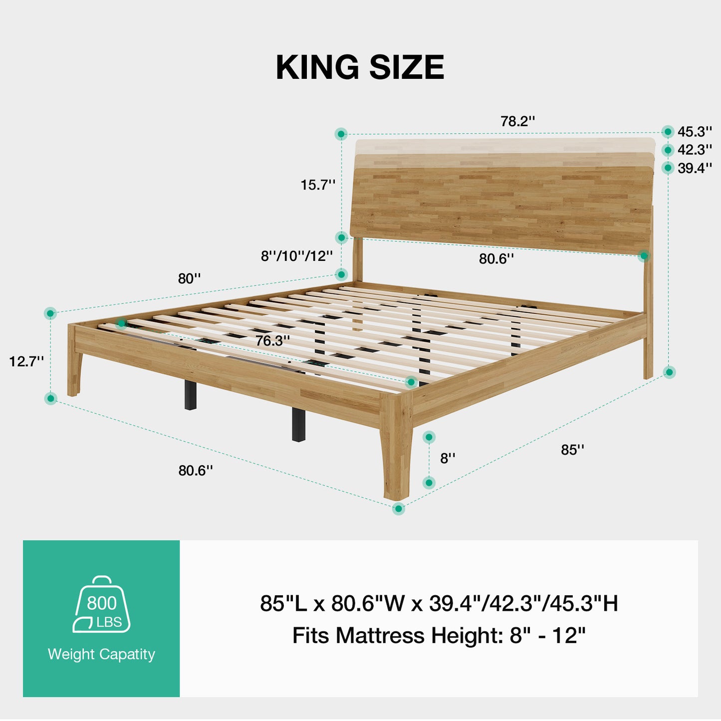 Novilla Bed Frame - Full Size Solid Wood Platform Bed with 3-Level Adjustable Headboard, Solid Wood Slat Support, No Box Spring Needed, Nature