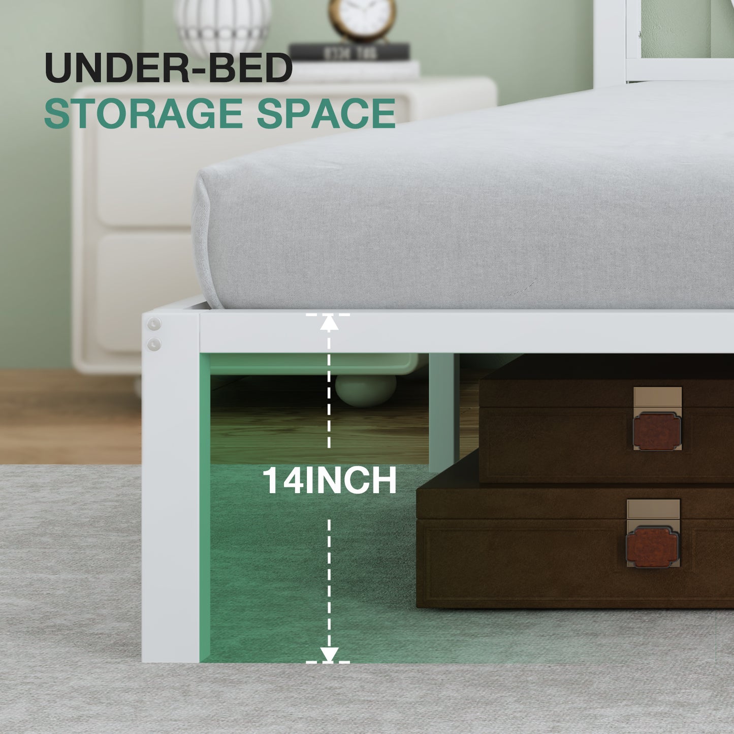 10017 Novilla Bed Frame With Headboard, Metal Platform Bed Frame, Bed Frame No Box Spring Needed, Easy Assembly, Strong Wood Slats Support