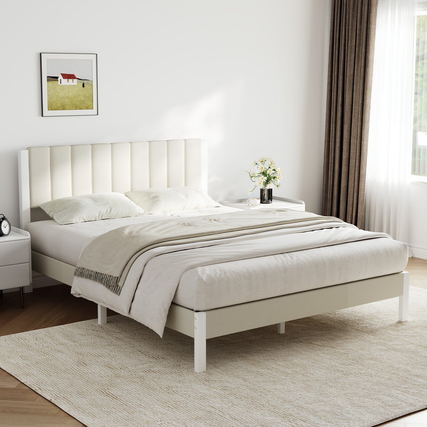 12015 Novilla Bed Frames with Piano Keys Headboard and Footboard, Metal Platform Bed Frame, No Box Spring Needed, Easy Assembly, Steel Slats Support