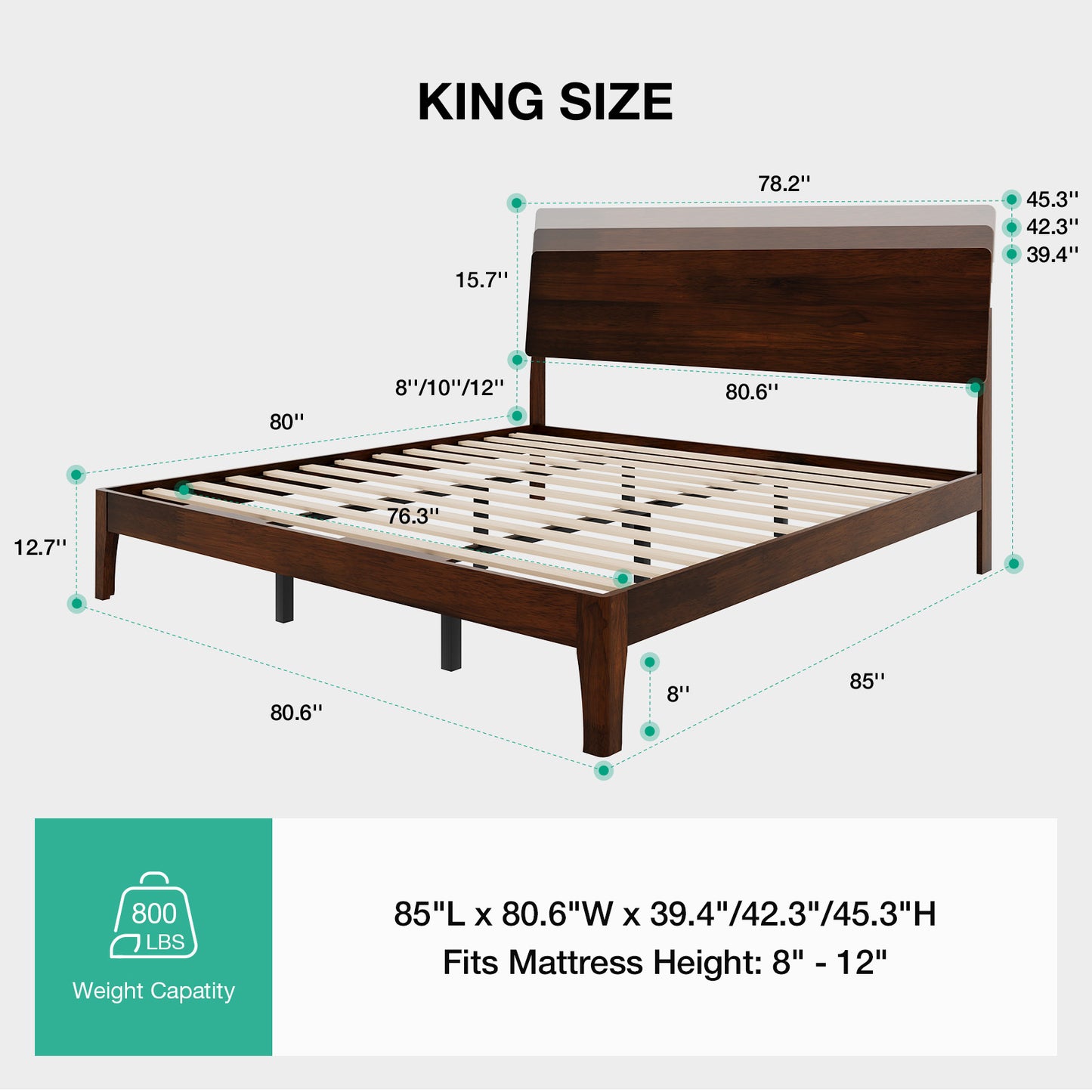 Novilla Bed Frame - Full Size Solid Wood Platform Bed with 3-Level Adjustable Headboard, Solid Wood Slat Support, No Box Spring Needed, Walnut
